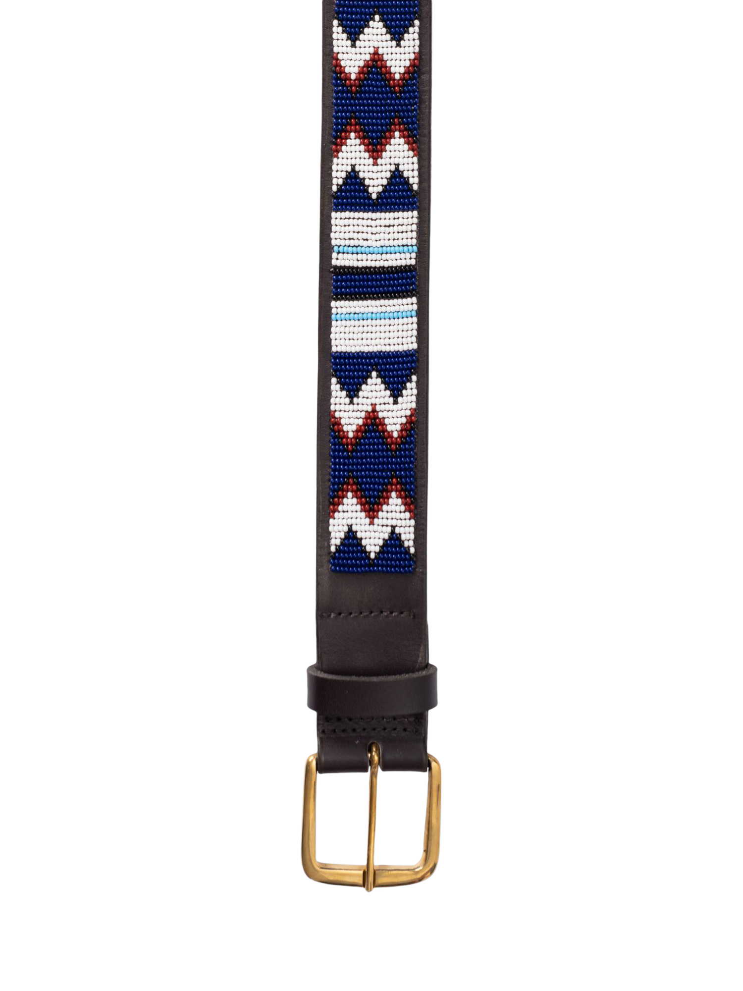 Product image 2 of 5, which shows KOY Maasai Beaded Leather Belt, Blue/Brown, 32