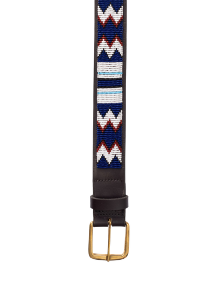 KOY Maasai Beaded Leather Belt - view 2, Blue/Brown