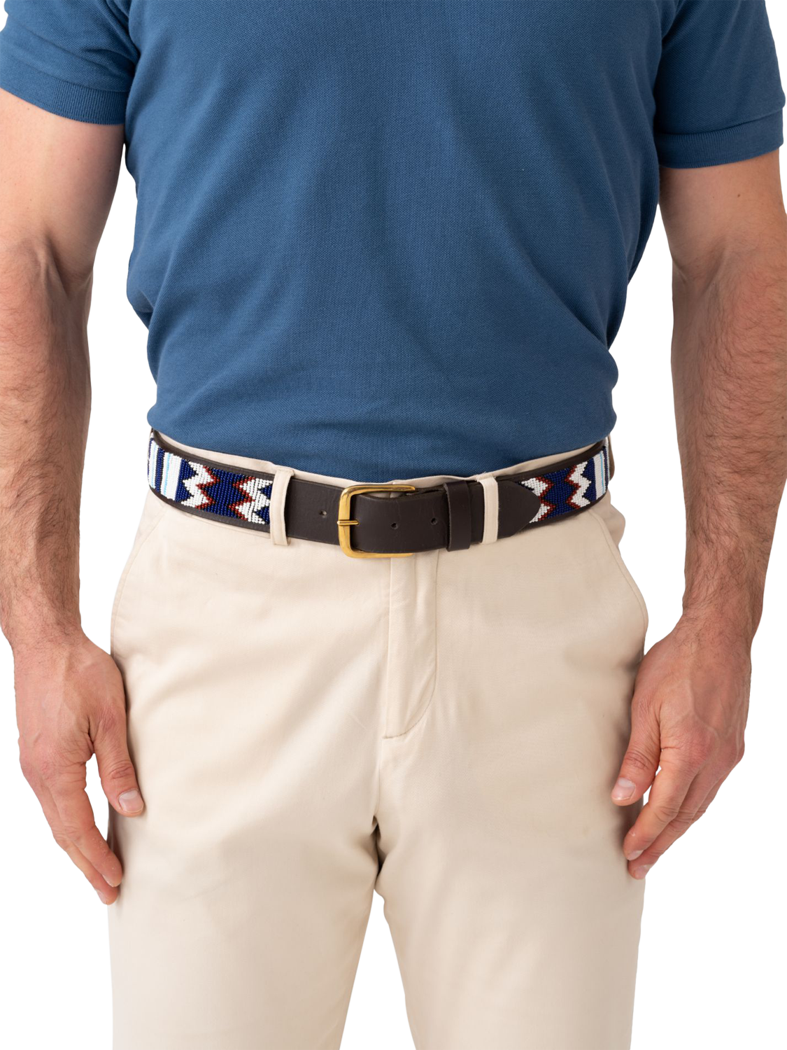 Product image 3 of 5, which shows KOY Maasai Beaded Leather Belt, Blue/Brown, 32