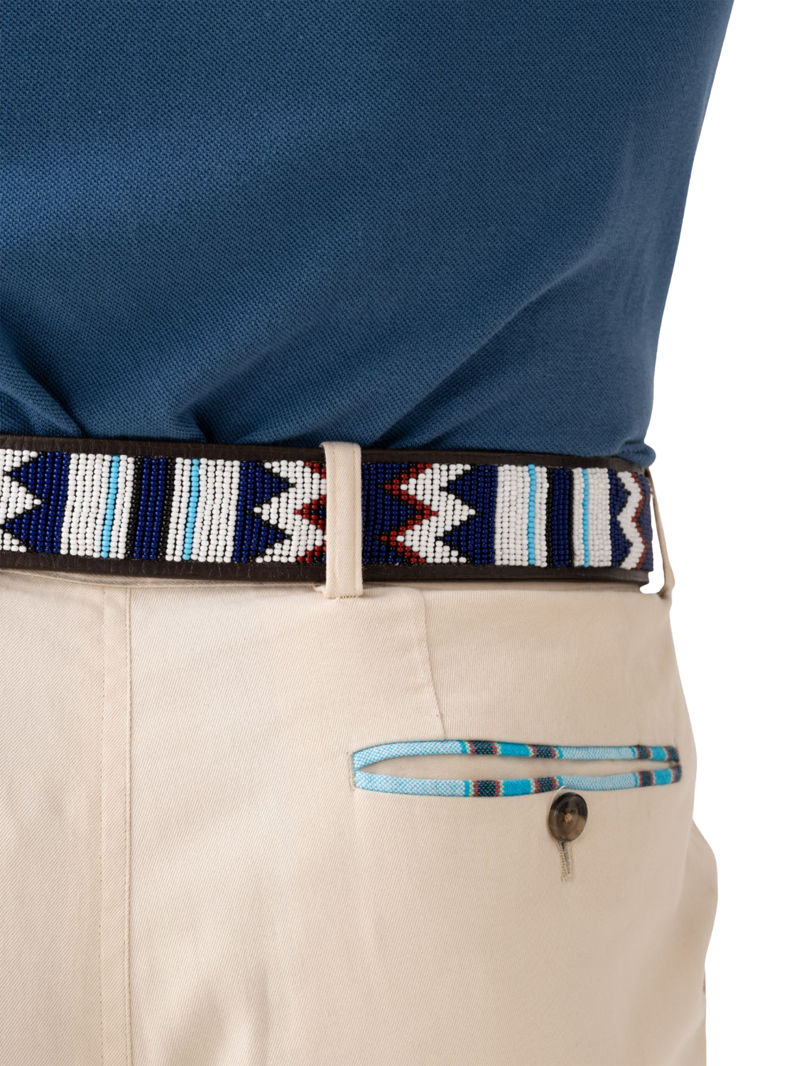 Product image 4 of 5, which shows KOY Maasai Beaded Leather Belt, Blue/Brown, 32
