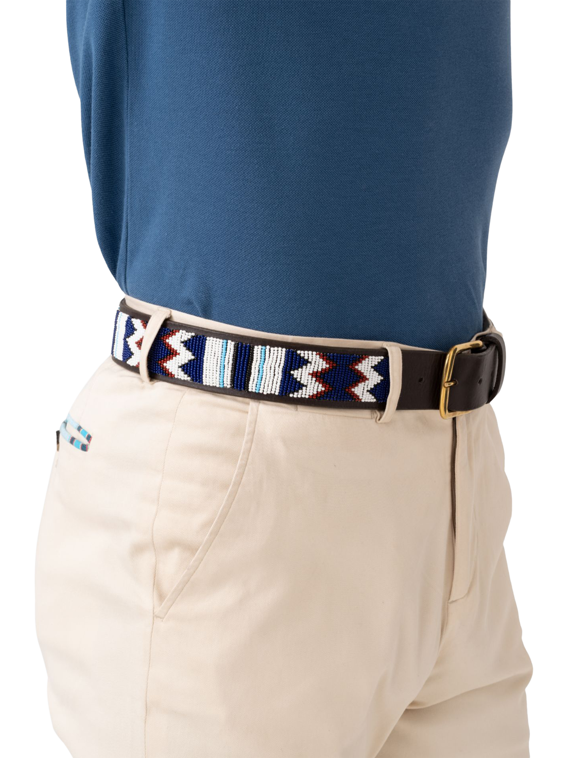 Product image 5 of 5, which shows KOY Maasai Beaded Leather Belt, Blue/Brown, 32