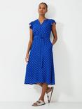 Crew Clothing Dot Contrast Trim Midi Dress, Blue/White