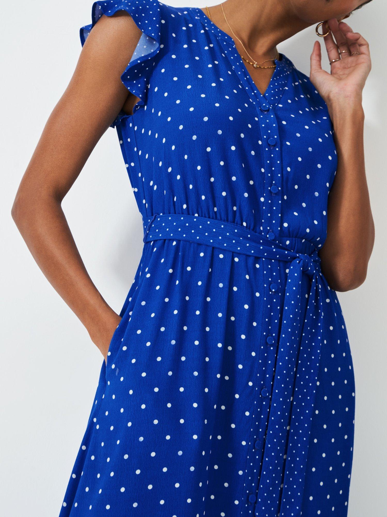 Product image 4 of 5, which shows Crew Clothing Dot Contrast Trim Midi Dress, Blue/White, 10