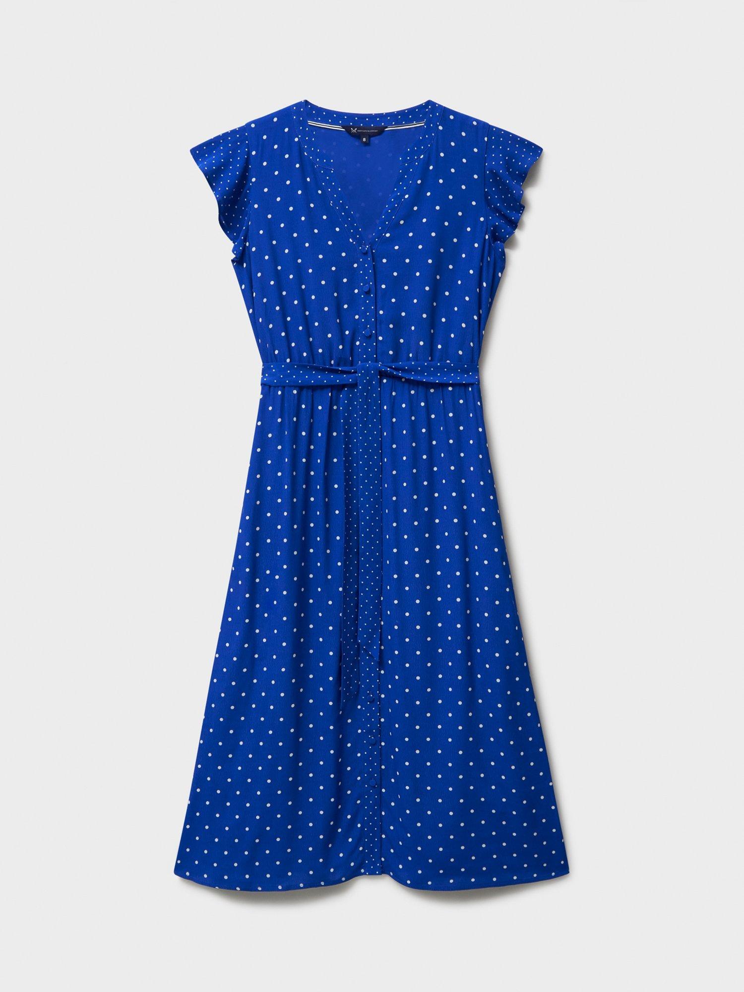 Product image 5 of 5, which shows Crew Clothing Dot Contrast Trim Midi Dress, Blue/White, 10