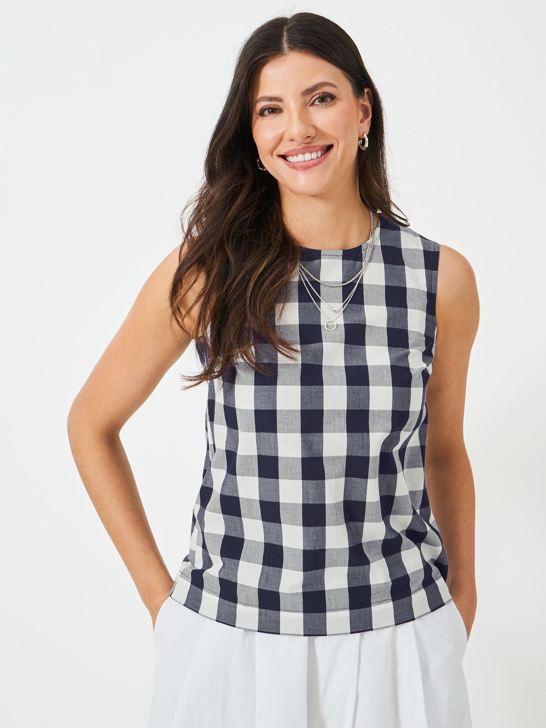 Product image 1 of 5, which shows Crew Clothing Estelle Floral Sleeveless Cotton Blouse, Navy Blue, 8