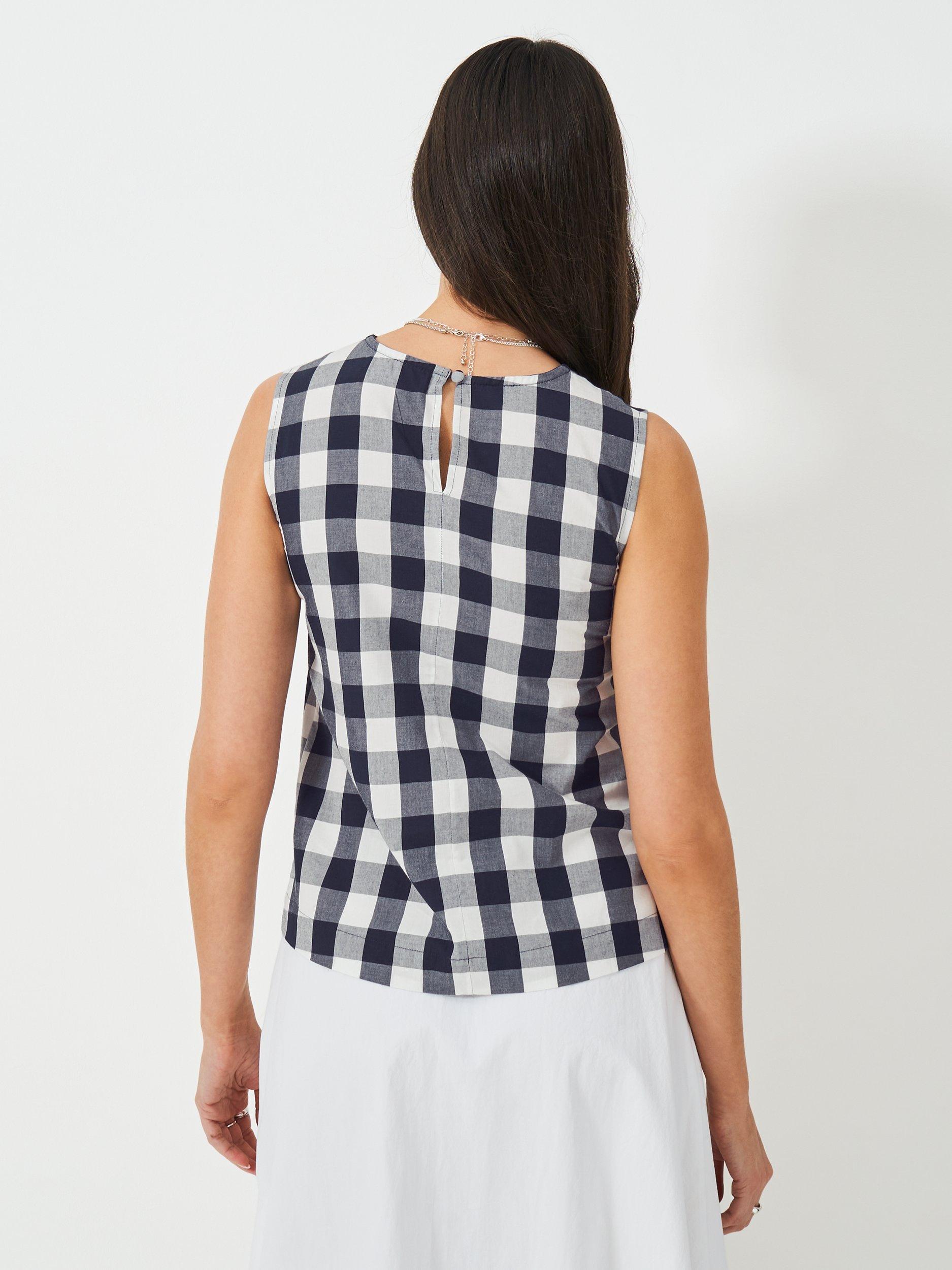 Product image 2 of 5, which shows Crew Clothing Estelle Floral Sleeveless Cotton Blouse, Navy Blue, 8