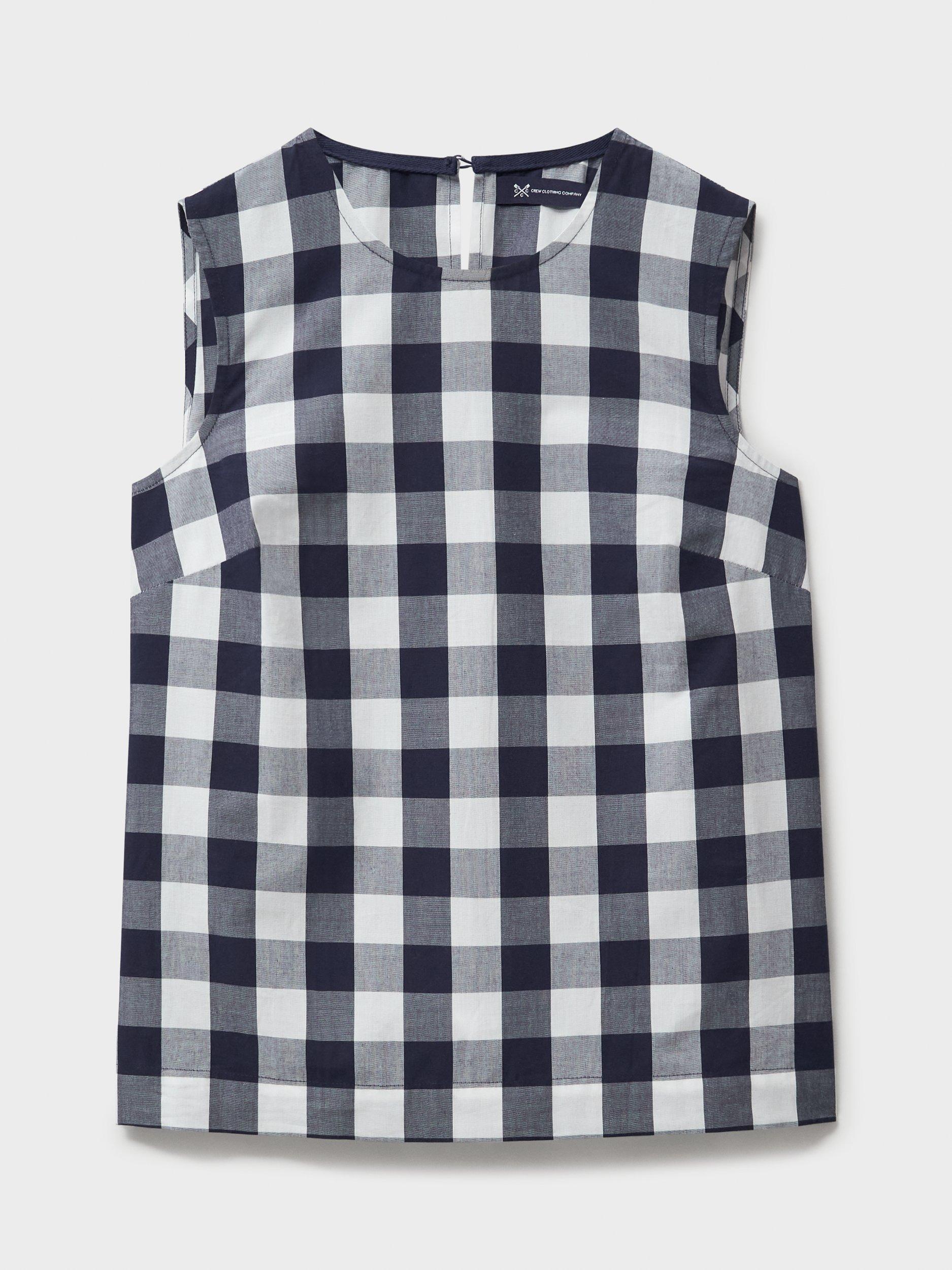 Product image 5 of 5, which shows Crew Clothing Estelle Floral Sleeveless Cotton Blouse, Navy Blue, 8