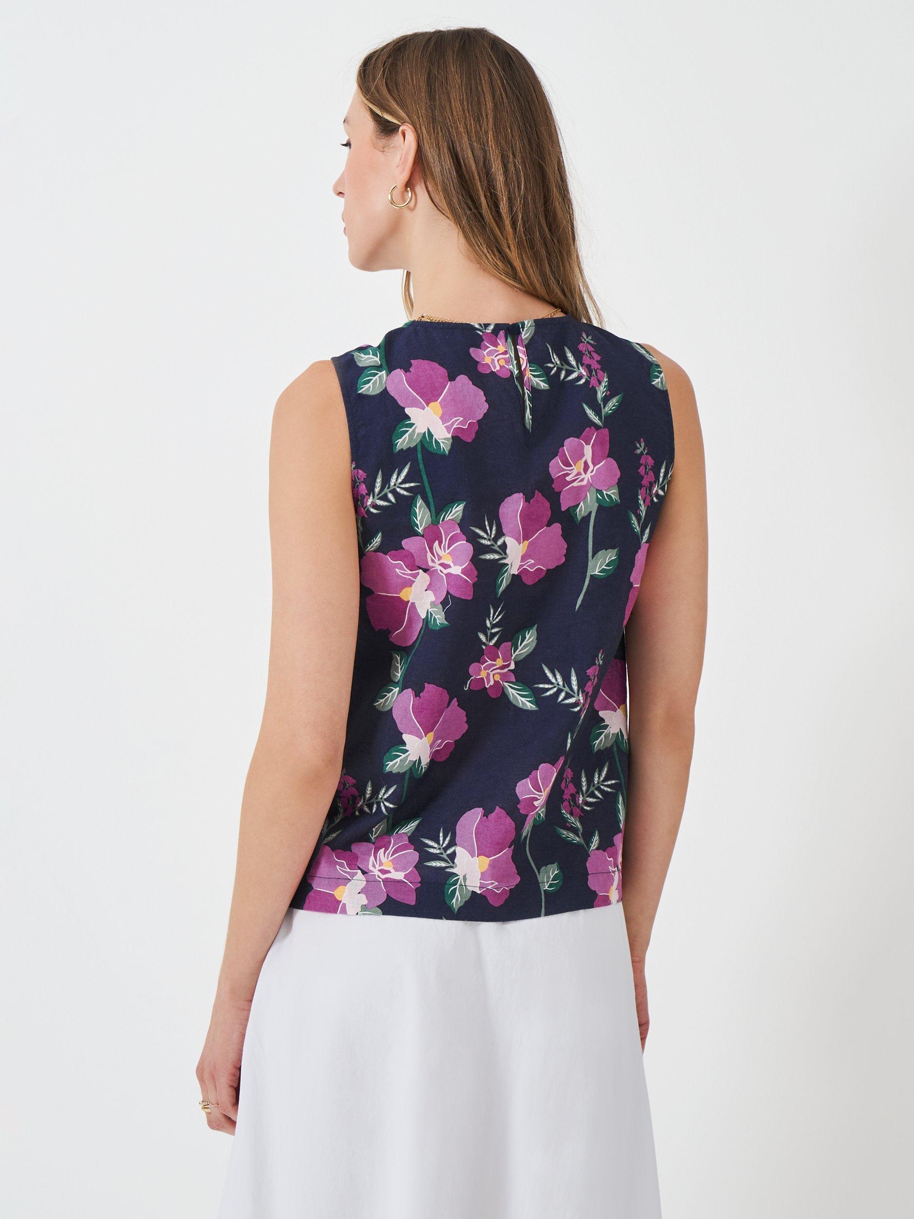 Product image 2 of 5, which shows Crew Clothing Estelle Floral Sleeveless Cotton Blouse, Multi Blue, 8