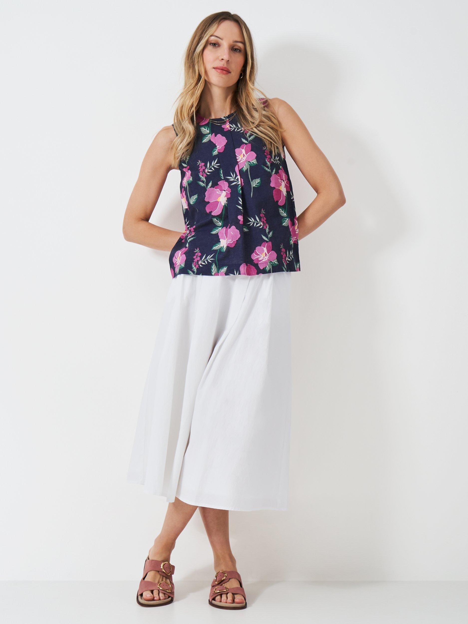 Product image 3 of 5, which shows Crew Clothing Estelle Floral Sleeveless Cotton Blouse, Multi Blue, 8