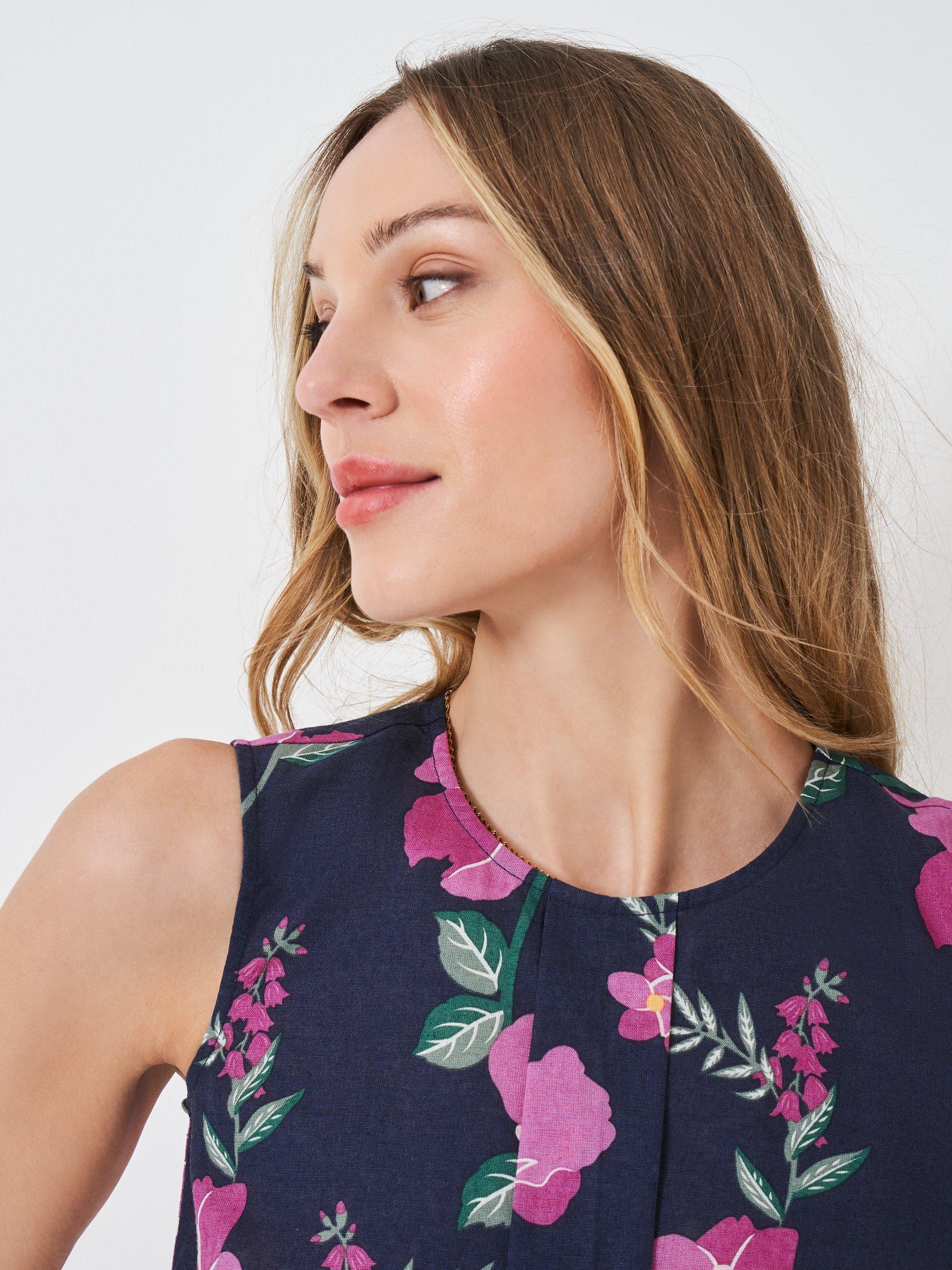 Product image 4 of 5, which shows Crew Clothing Estelle Floral Sleeveless Cotton Blouse, Multi Blue, 8