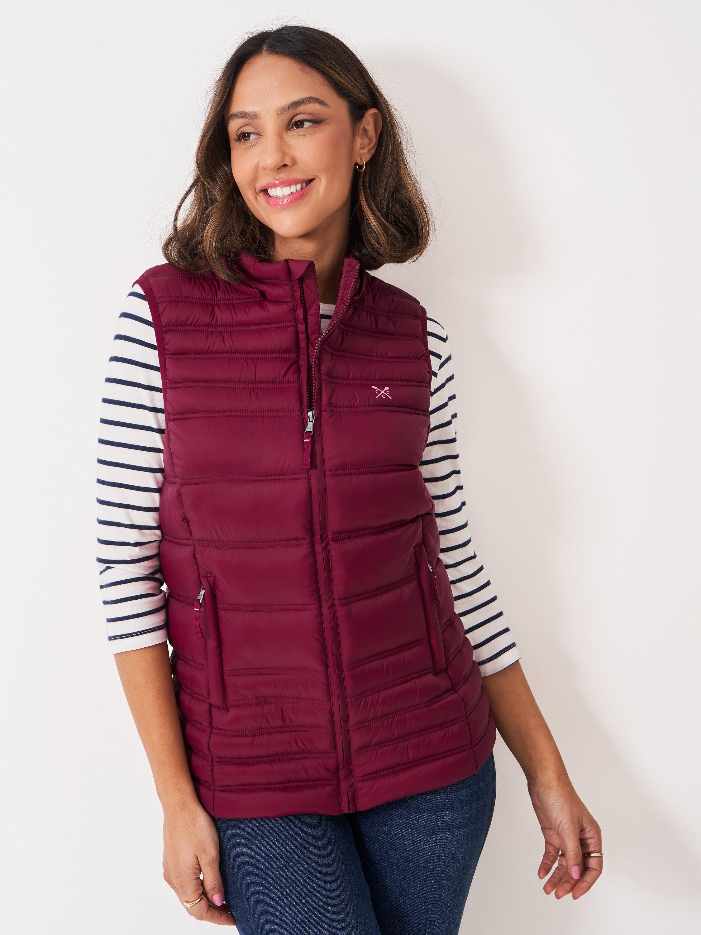 Product image 3 of 6, which shows Crew Clothing Lightweight Padded Gilet, Berry Red, 8