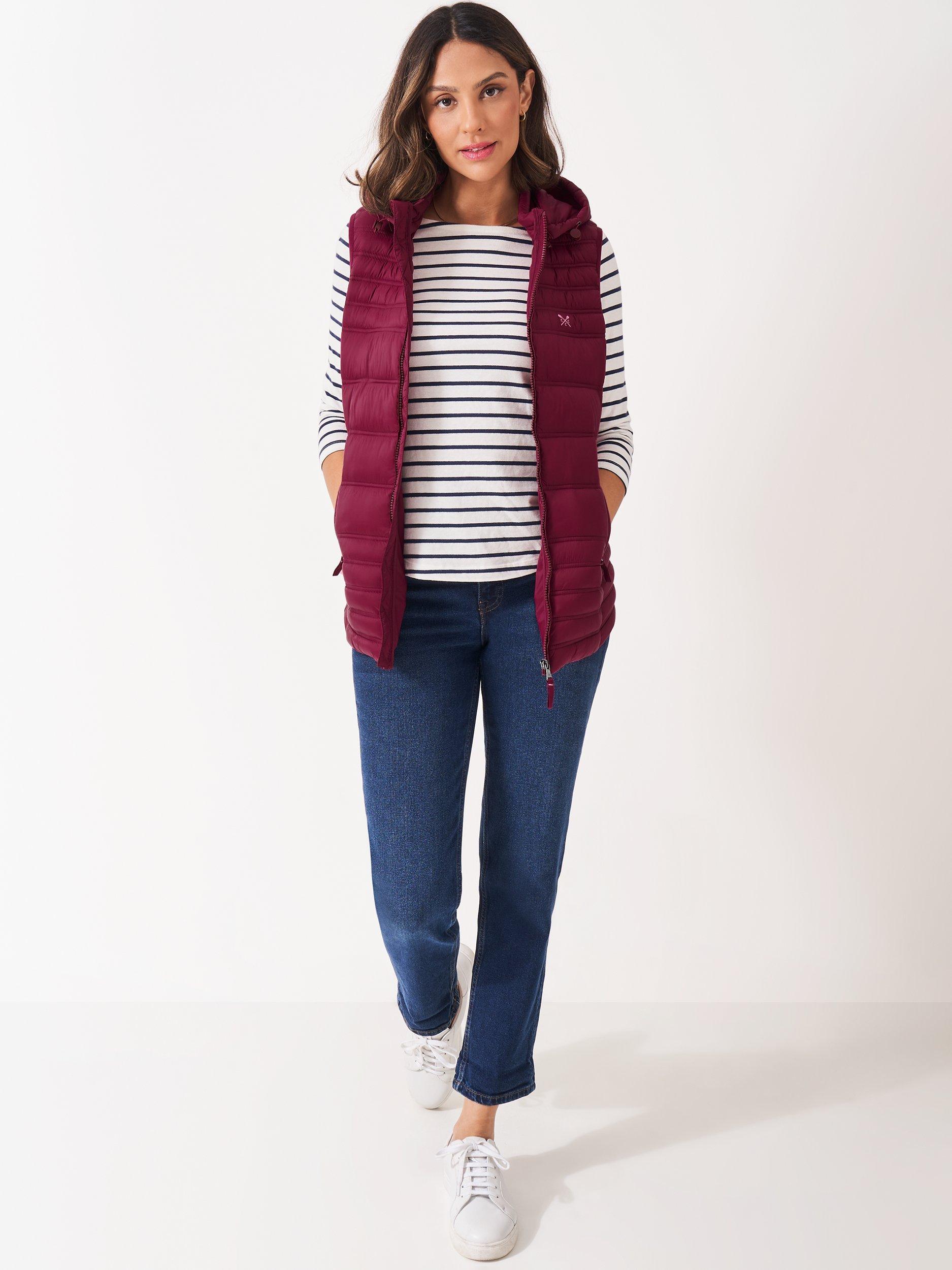 Product image 4 of 6, which shows Crew Clothing Lightweight Padded Gilet, Berry Red, 8