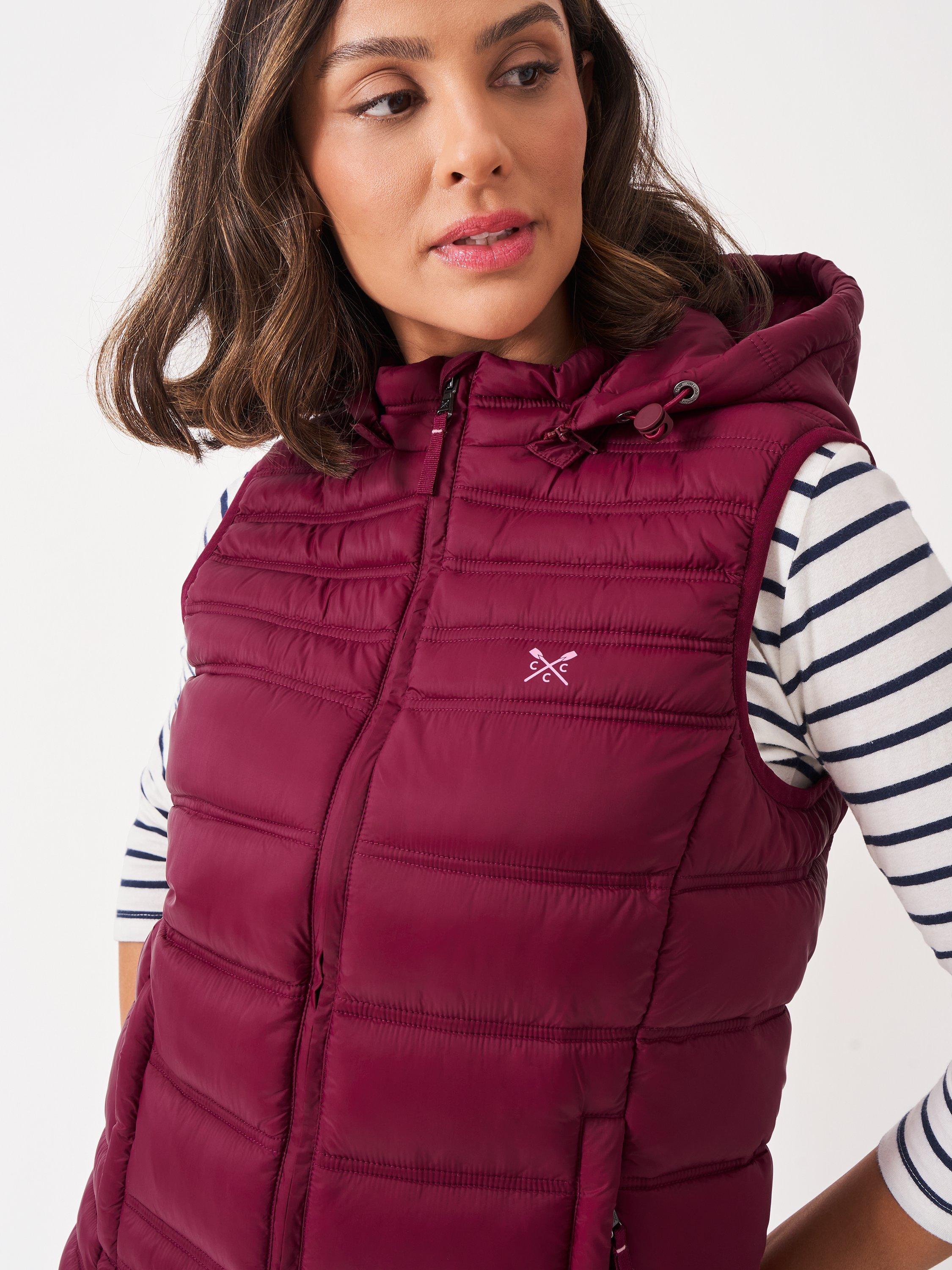 Product image 5 of 6, which shows Crew Clothing Lightweight Padded Gilet, Berry Red, 8