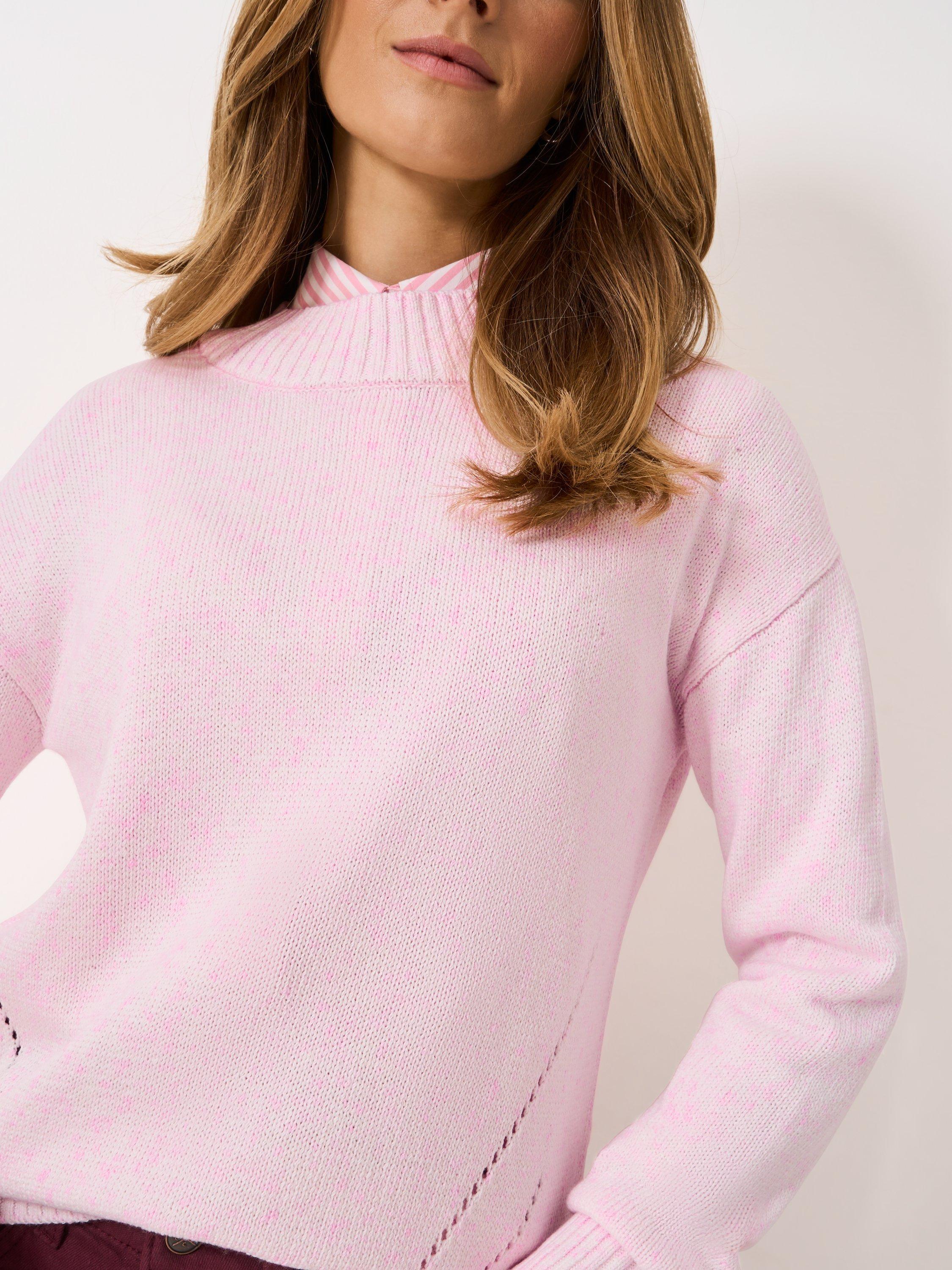 Product image 4 of 5, which shows Crew Clothing Pointelle Painted Yarn Jumper, Pink/Multi, 10