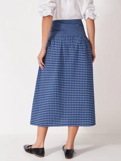 Crew Clothing Dara Gingham Midi Skirt, Dark Blue - view 2, Dark Blue