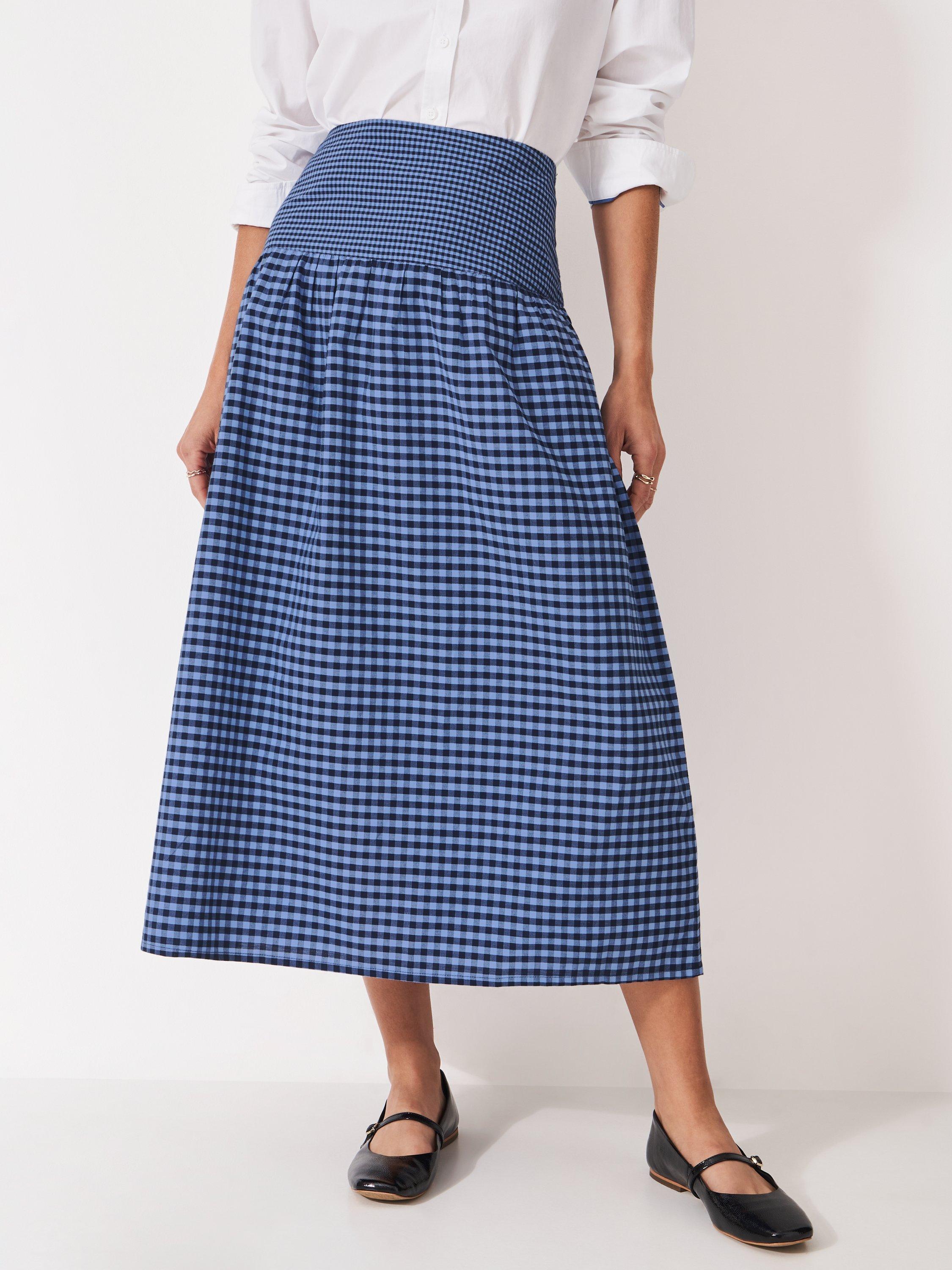Product image 3 of 5, which shows Crew Clothing Dara Gingham Midi Skirt, Dark Blue, 10