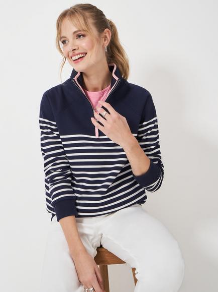 Crew Clothing Half Zip Funnel Neck Sweater, Multi/Blue