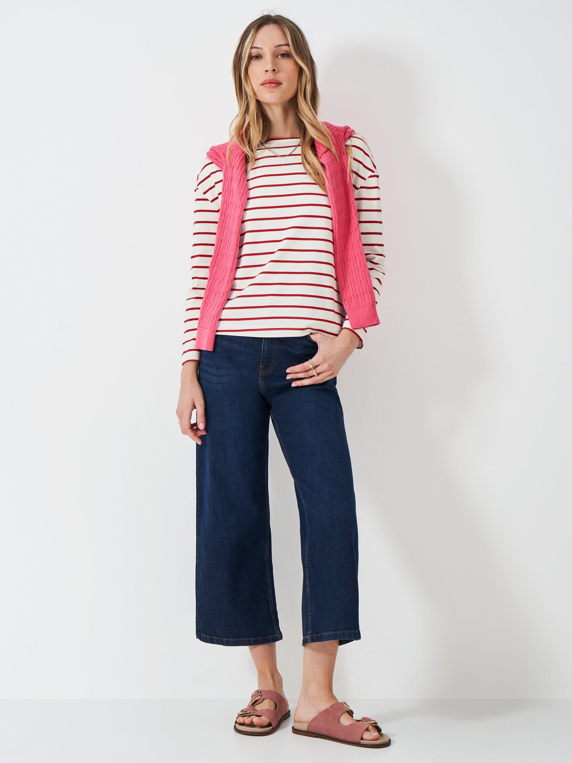 Product image 3 of 5, which shows Crew Clothing Long Sleeve Crew Neck Cotton Jersey Top, Multi Red, 10