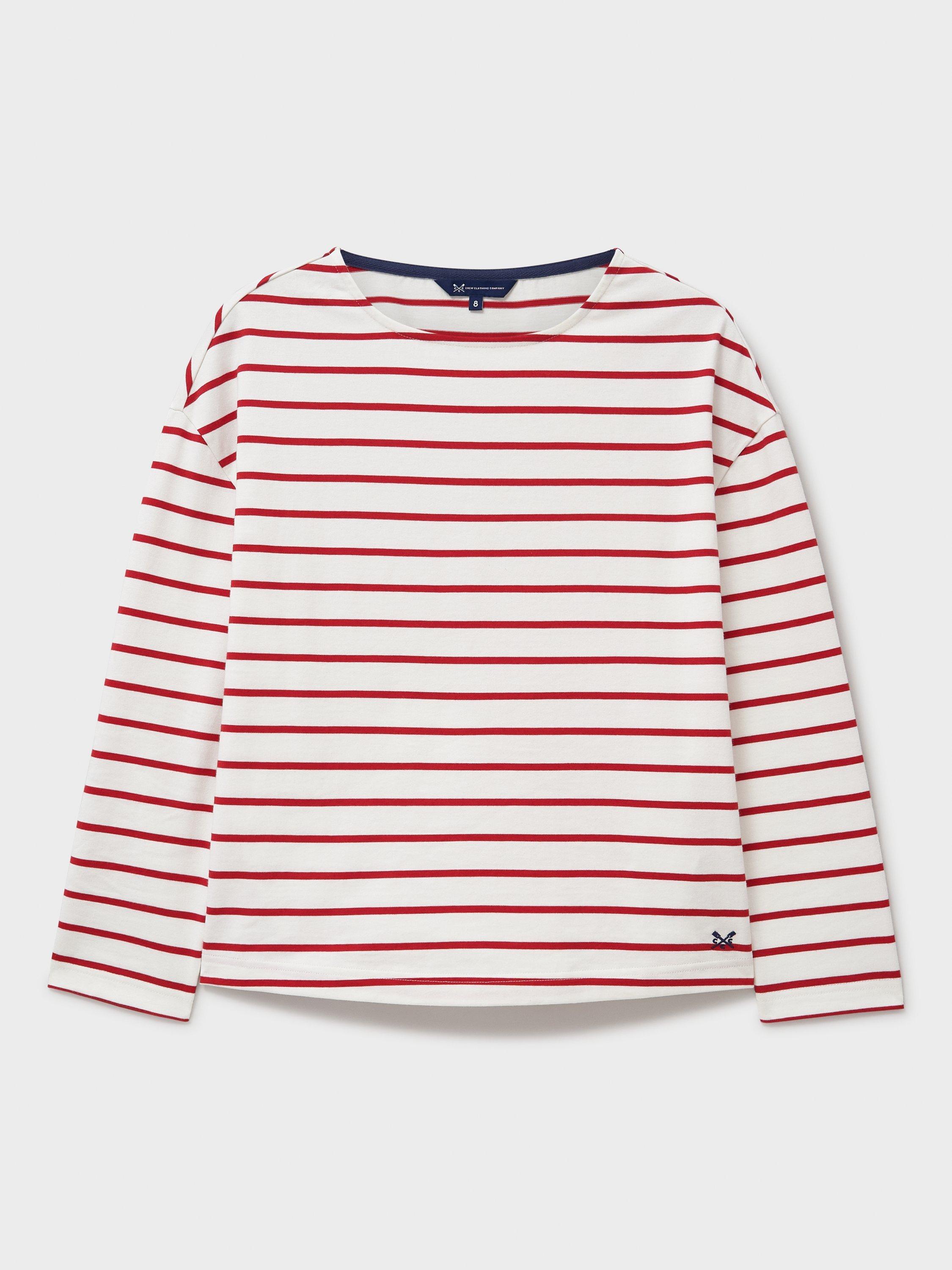 Product image 5 of 5, which shows Crew Clothing Long Sleeve Crew Neck Cotton Jersey Top, Multi Red, 10