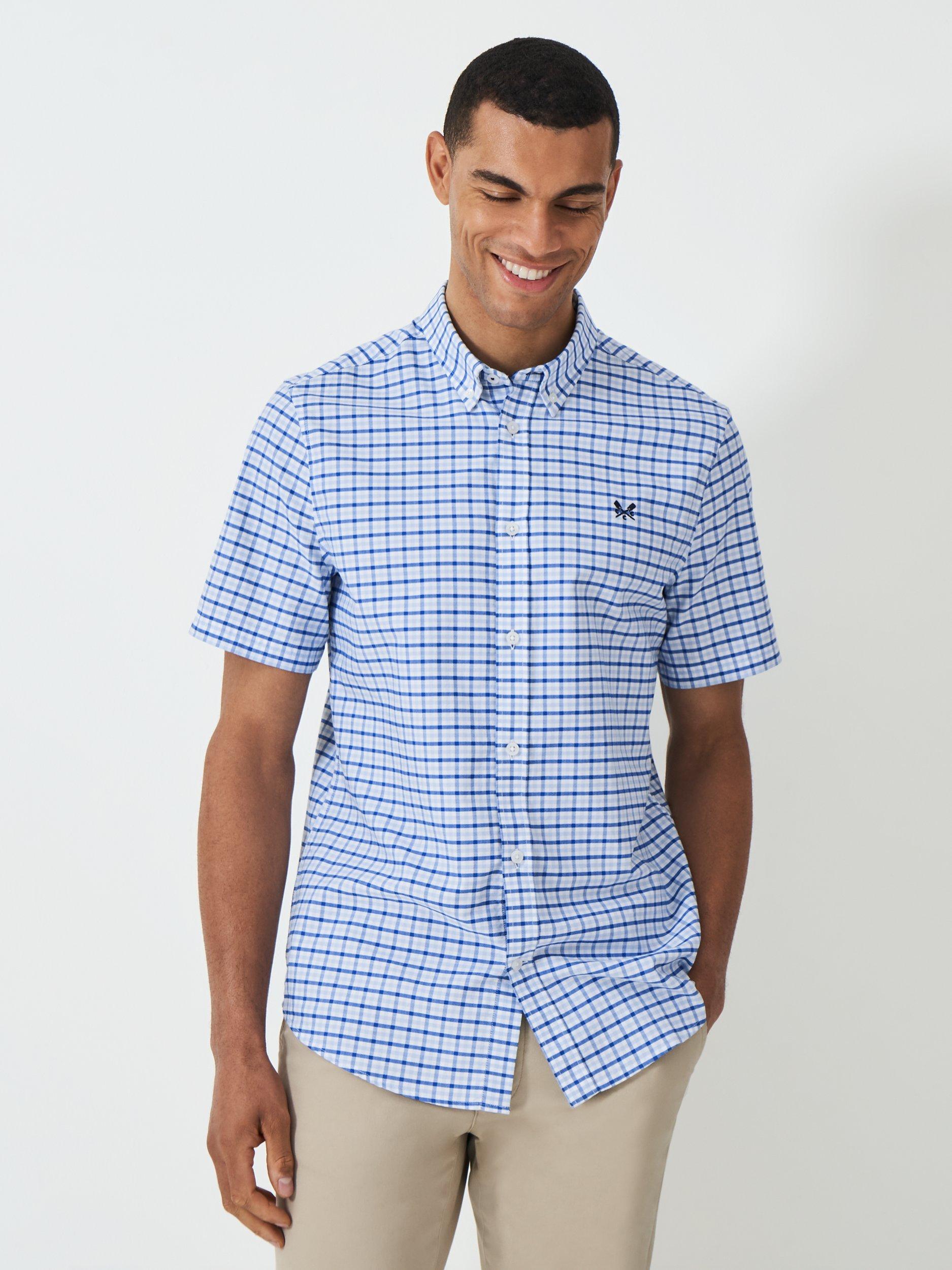 Product image 1 of 5, which shows Crew Clothing Cotton Regular Fit Check Shirt, Light Blue, L