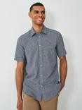 Crew Clothing Linen Blend Regular Fit Puppytooth Shirt, Navy Blue, Navy Blue