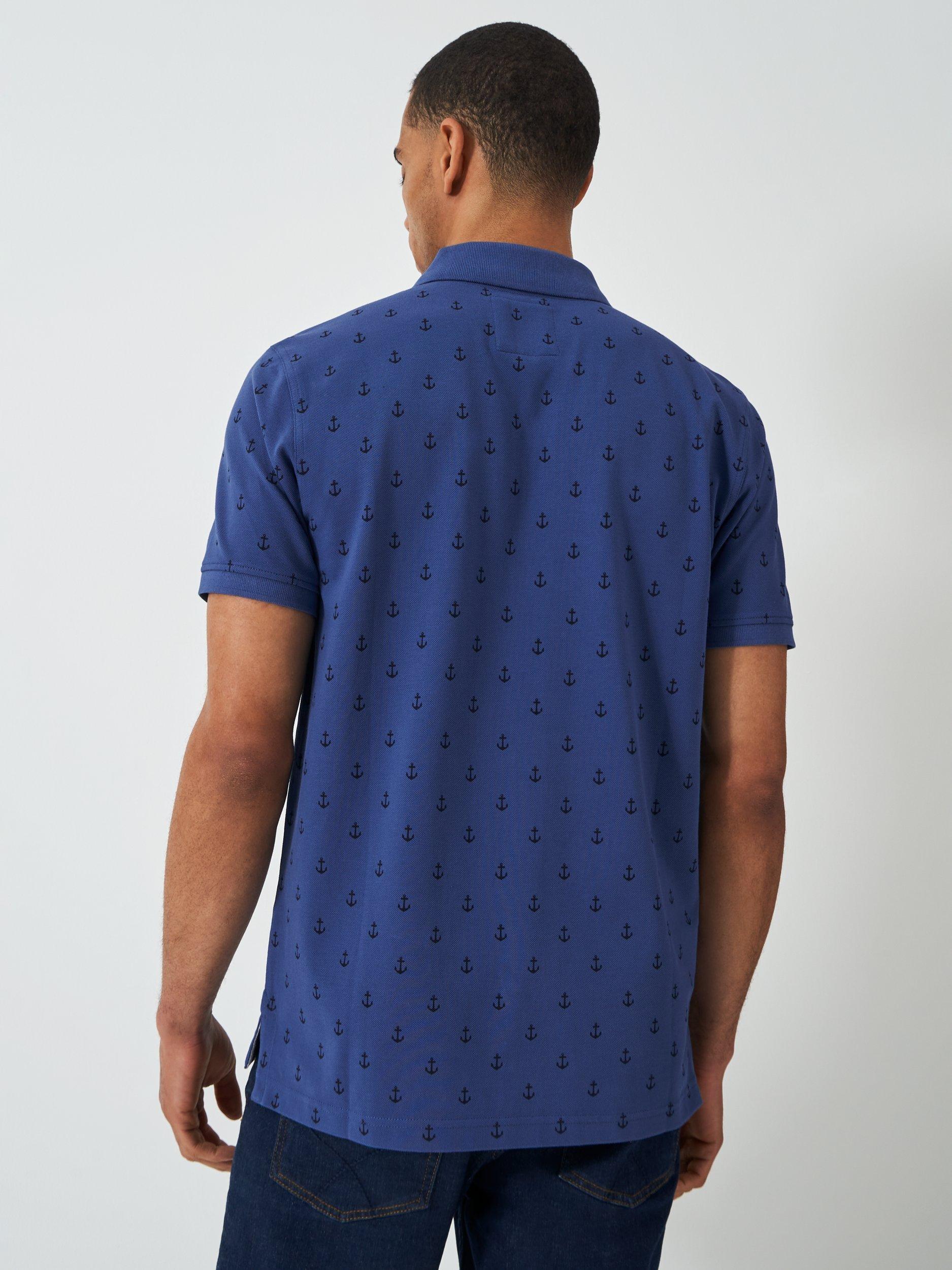 Product image 2 of 5, which shows Crew Clothing Cotton Regular Fit Short Sleeve Anchor Print Polo Shirt, Navy Blue, L