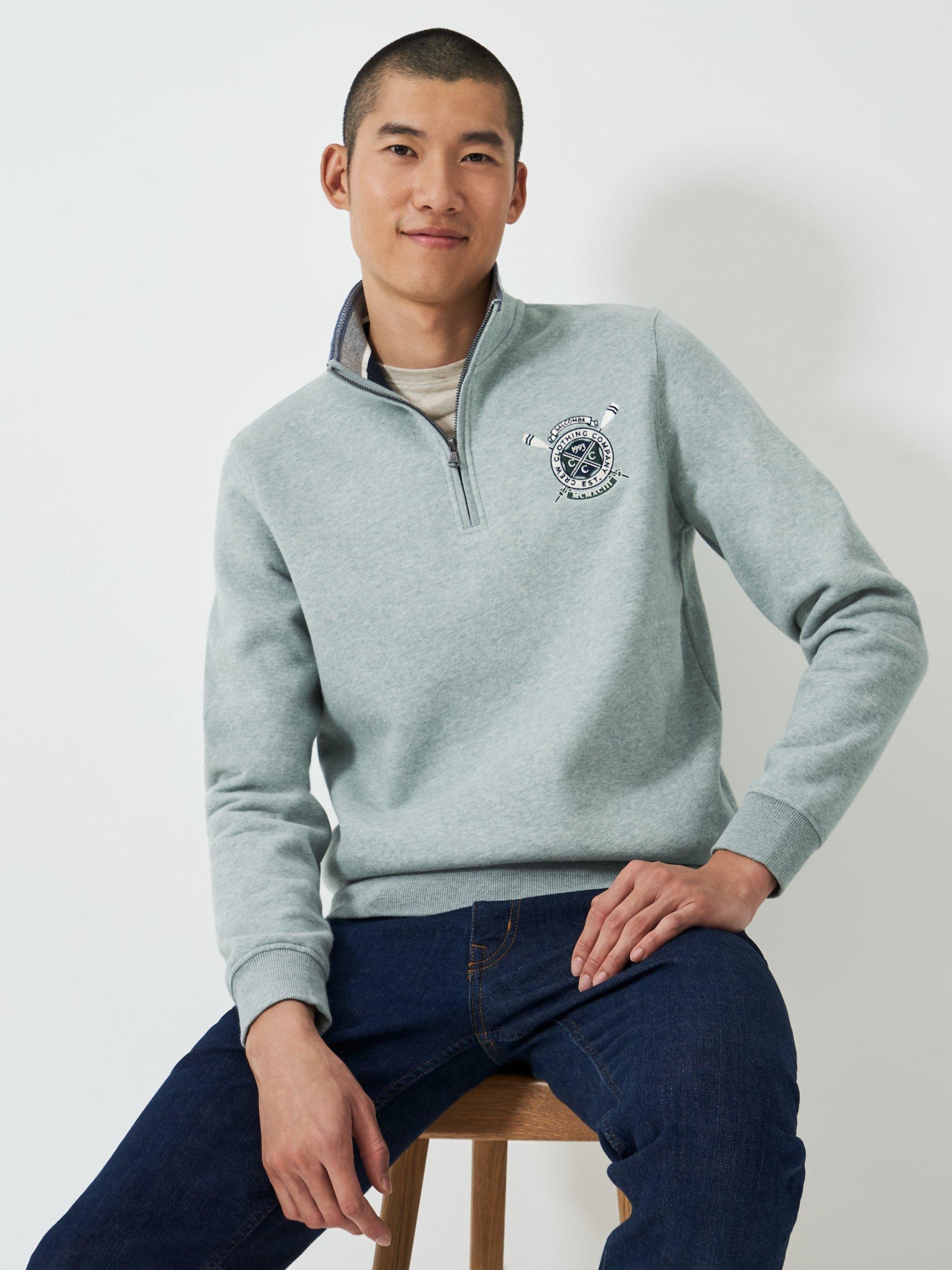 Product image 1 of 6, which shows Crew Clothing Salcombe Crest 1/2 Zip Sweatshirt, Light Green, L