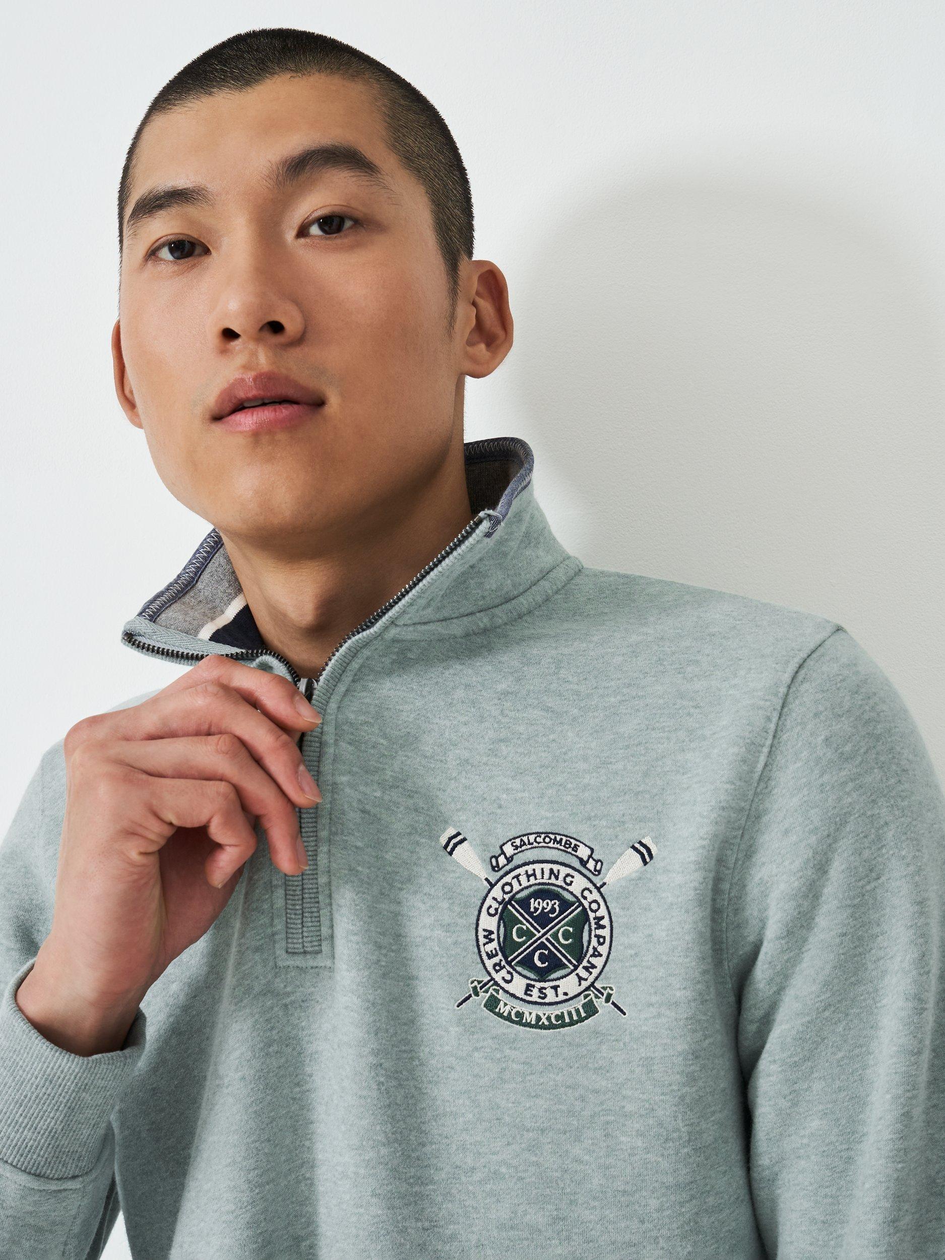 Product image 5 of 6, which shows Crew Clothing Salcombe Crest 1/2 Zip Sweatshirt, Light Green, L