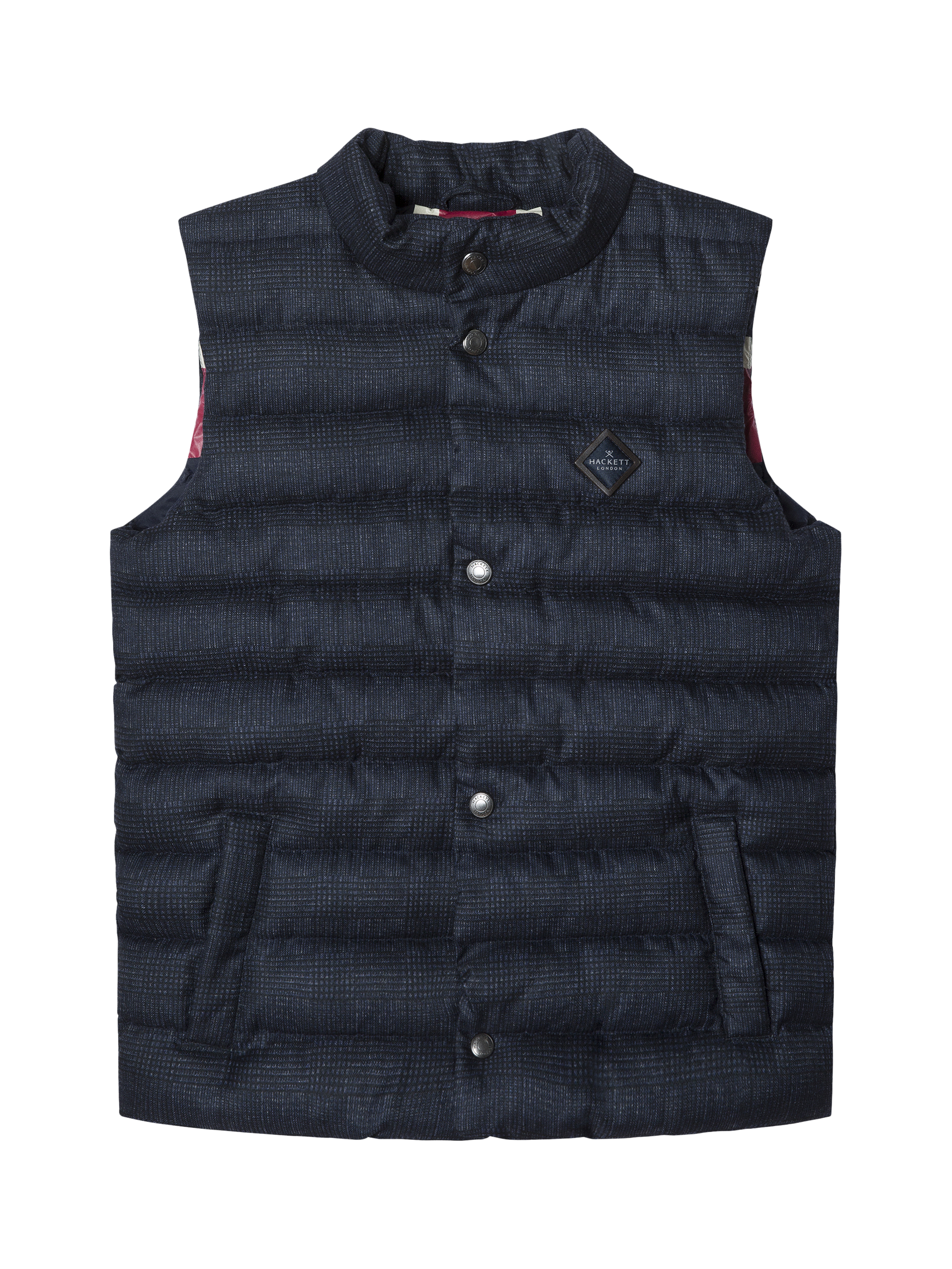 Product image 1 of 4, which shows Hackett London Kids' Padded Checked Gilet, Midnight Blue, 2 years