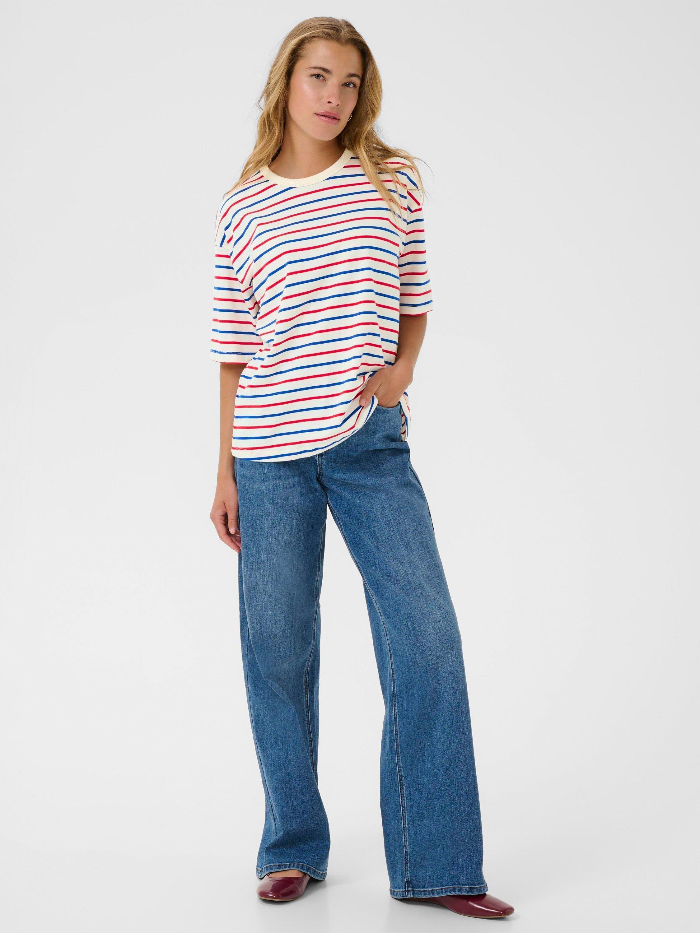 Product image 3 of 6, which shows KAFFE KAwinny Stripe Cotton T-Shirt, Blue/Multi, XS