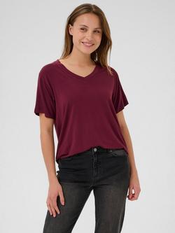 KAFFE KAfrida V Neck Short Sleeve T-Shirt, Mid Red