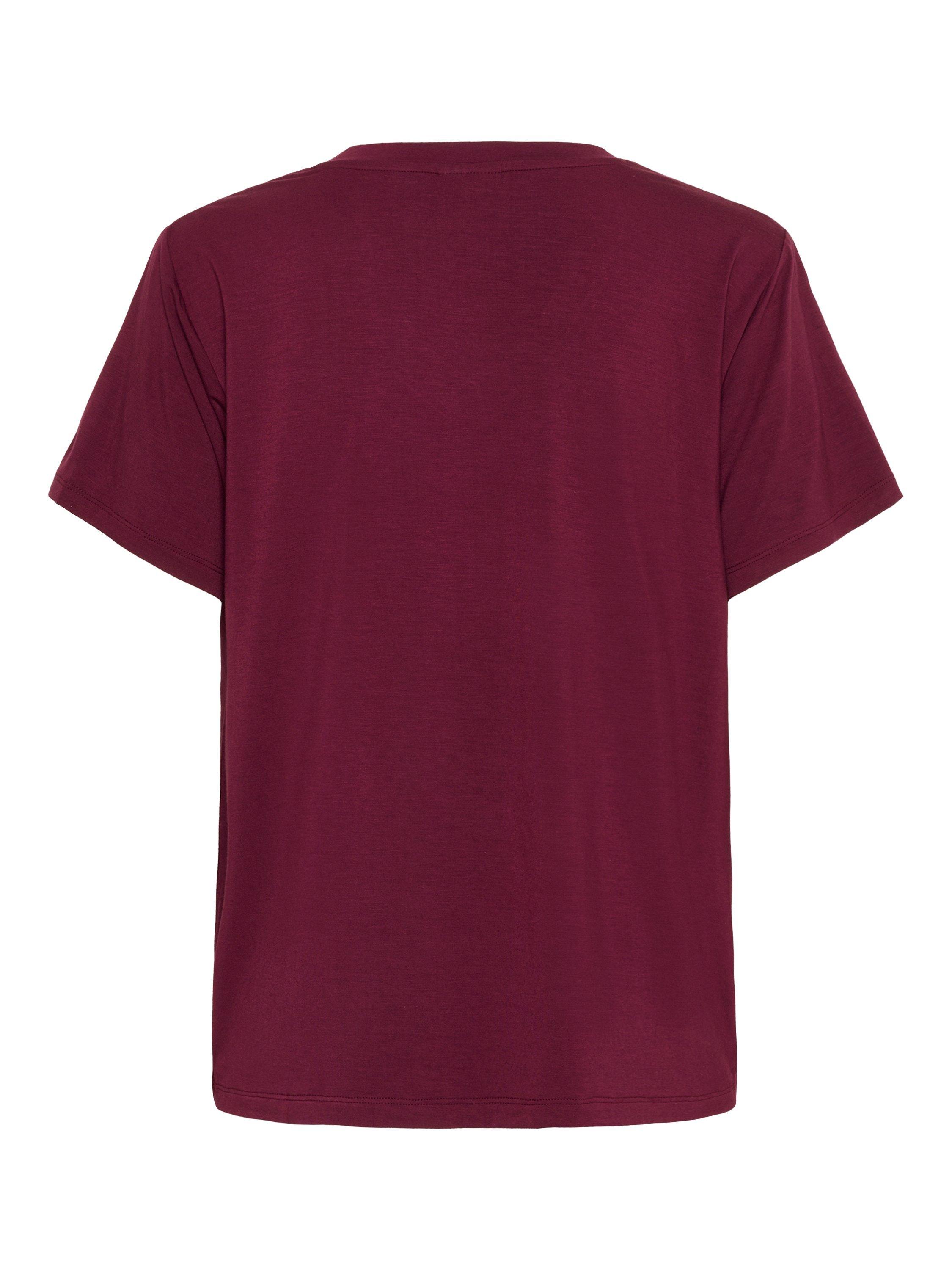 Product image 6 of 6, which shows KAFFE KAfrida V Neck Short Sleeve T-Shirt, Mid Red, XS