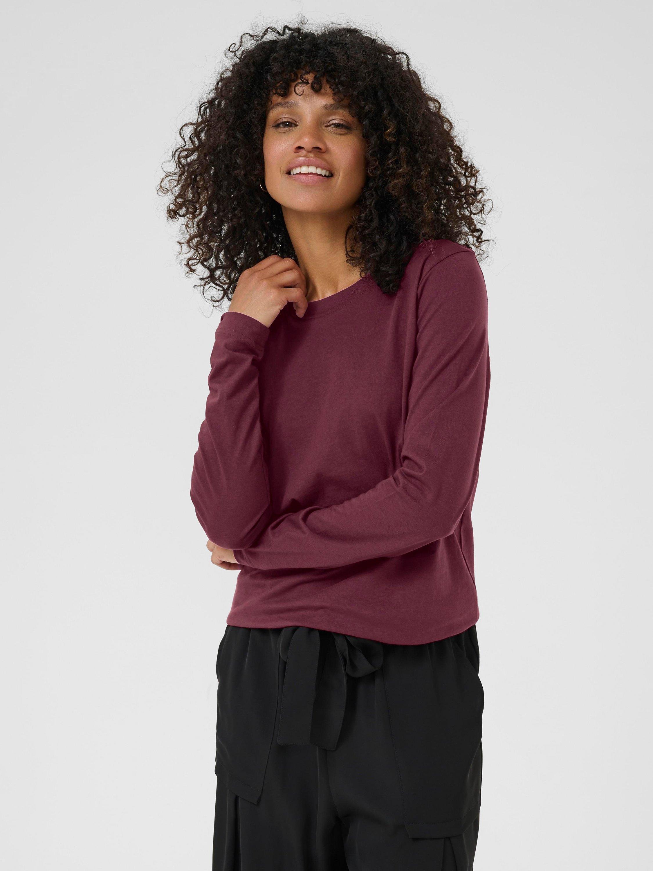Product image 1 of 6, which shows KAFFE Marin Long Sleeve Top, Mid Red, XS