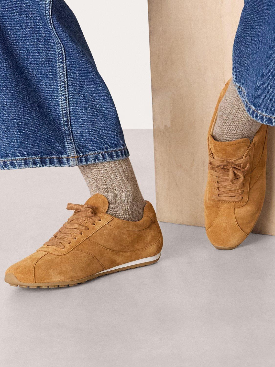 Product image 2 of 4, which shows Whistles Lace Up Suede Trainers, Tan, 3