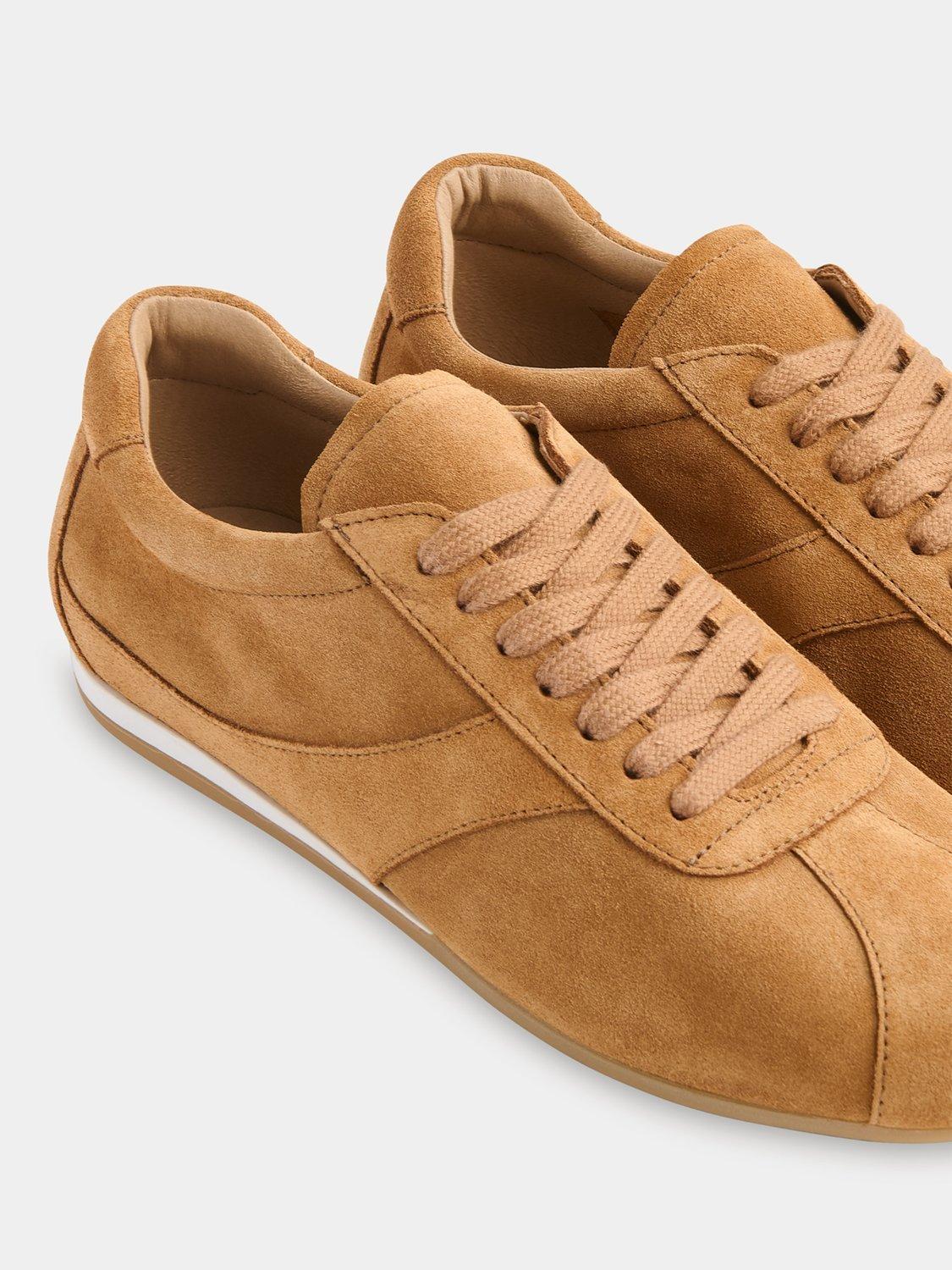 Product image 3 of 4, which shows Whistles Lace Up Suede Trainers, Tan, 3