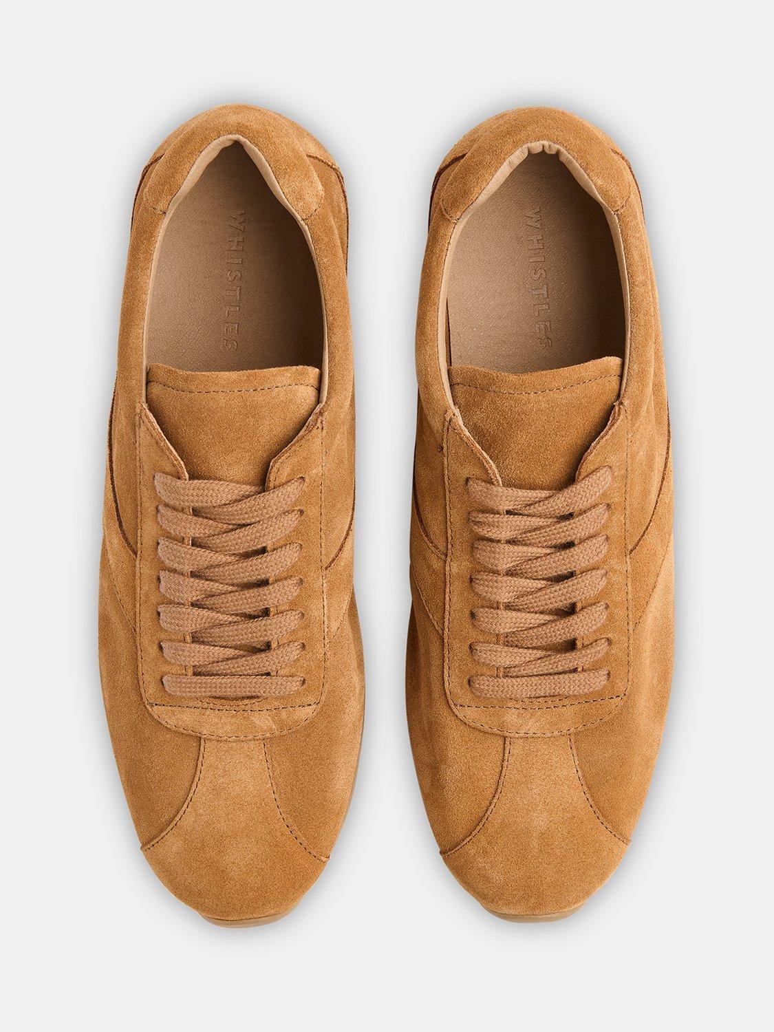 Product image 4 of 4, which shows Whistles Lace Up Suede Trainers, Tan, 3