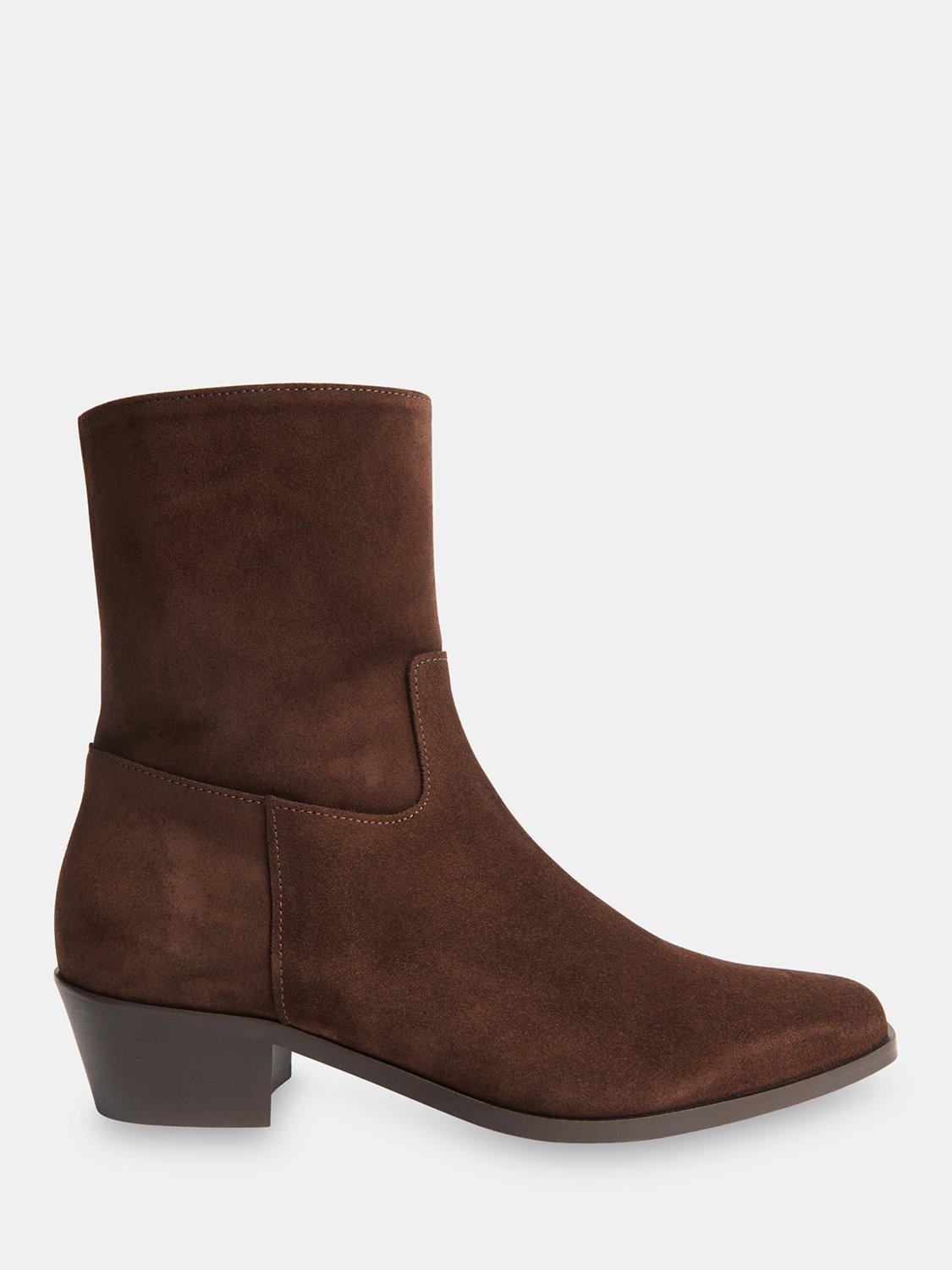 Product image 1 of 4, which shows Whistles Suede Clean Western Ankle Boots, Chocolate, 3