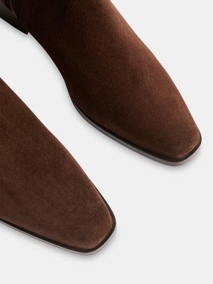 Whistles Suede Clean Western Ankle Boots, Chocolate - view 2, Chocolate