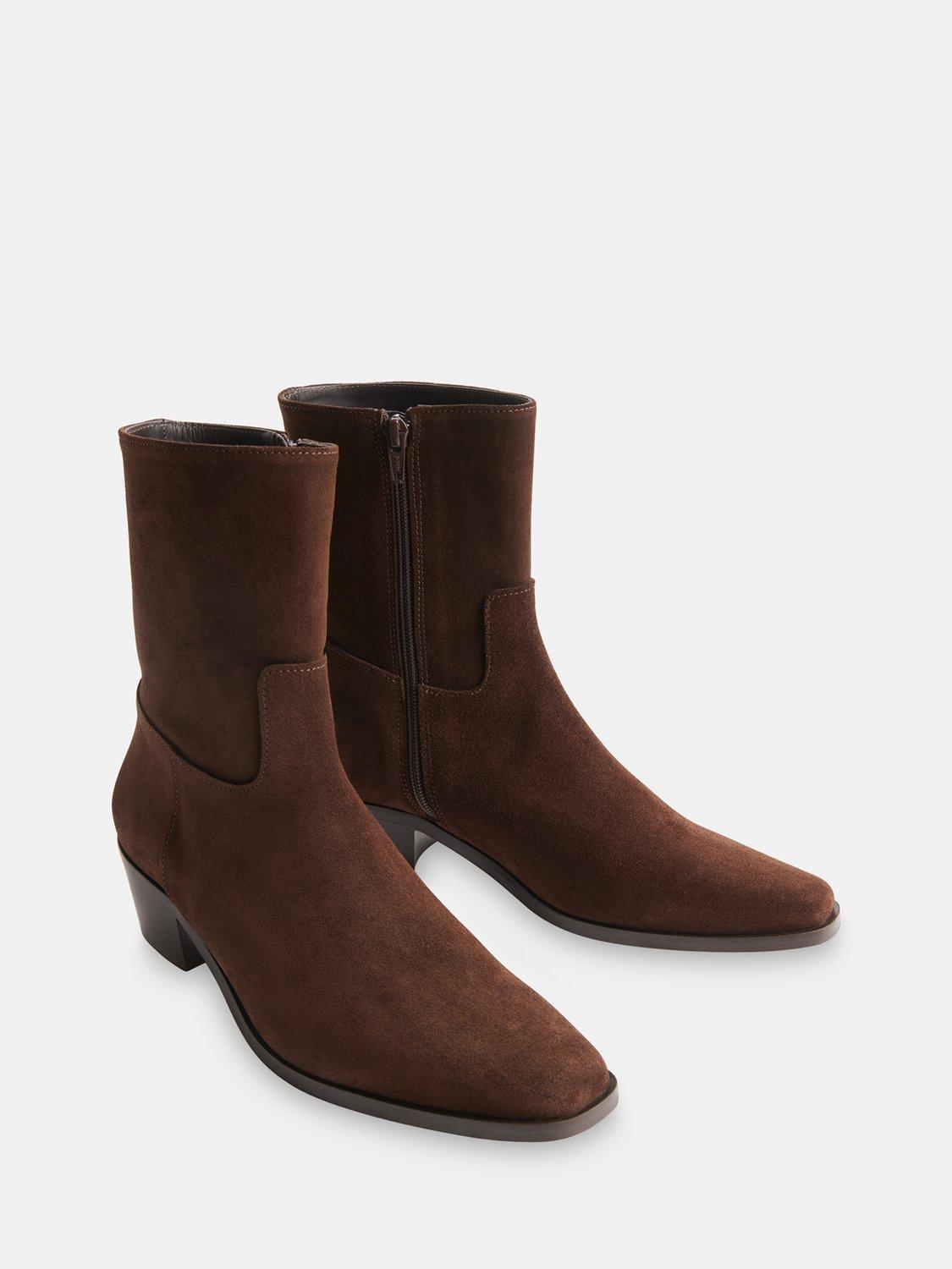 Product image 3 of 4, which shows Whistles Suede Clean Western Ankle Boots, Chocolate, 3
