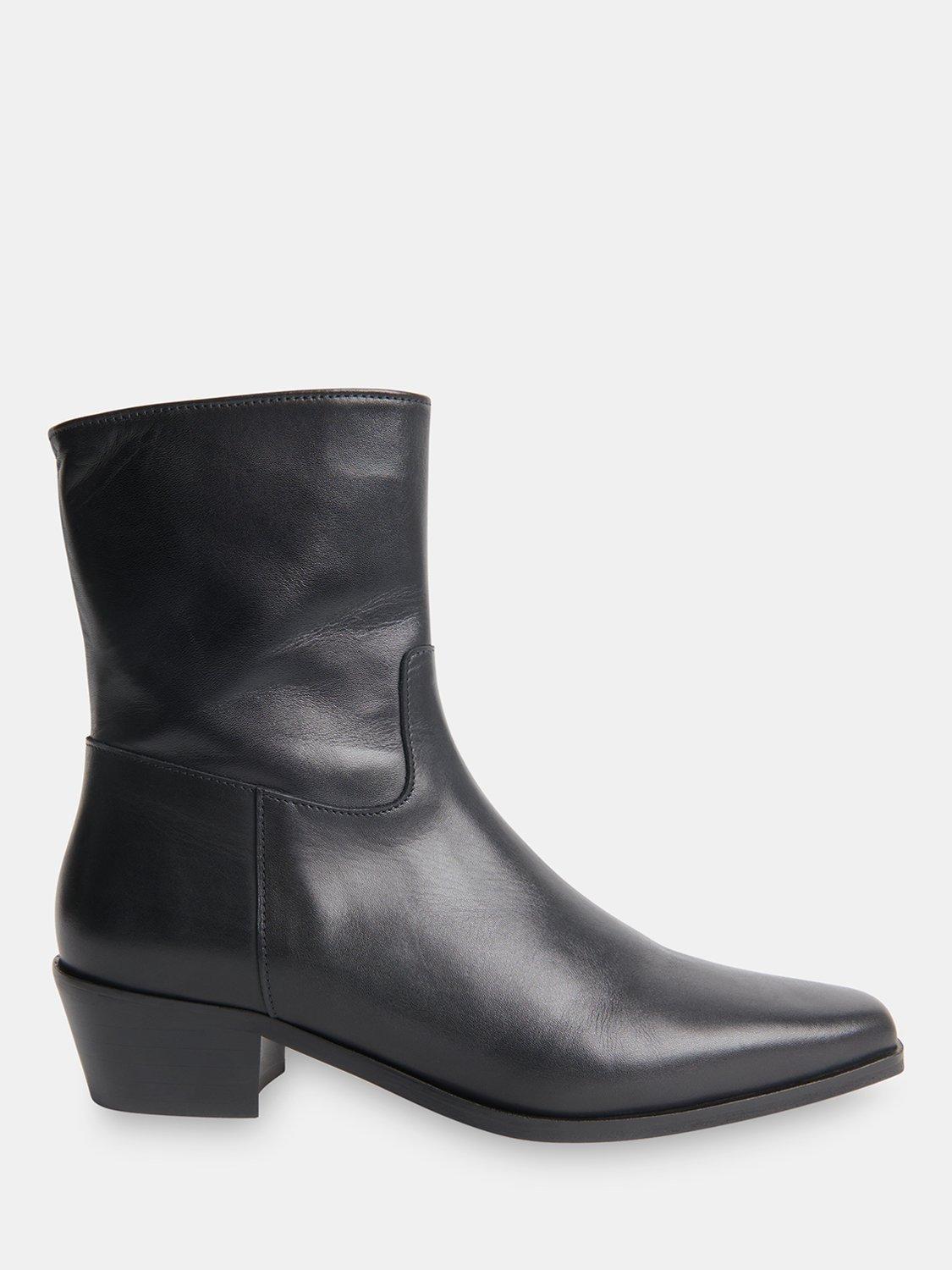 Product image 1 of 5, which shows Whistles Leather Clean Western Ankle Boots, Black, 3