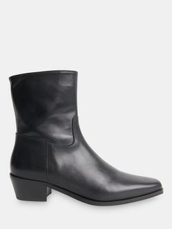 Whistles Leather Clean Western Ankle Boots, Black, Black