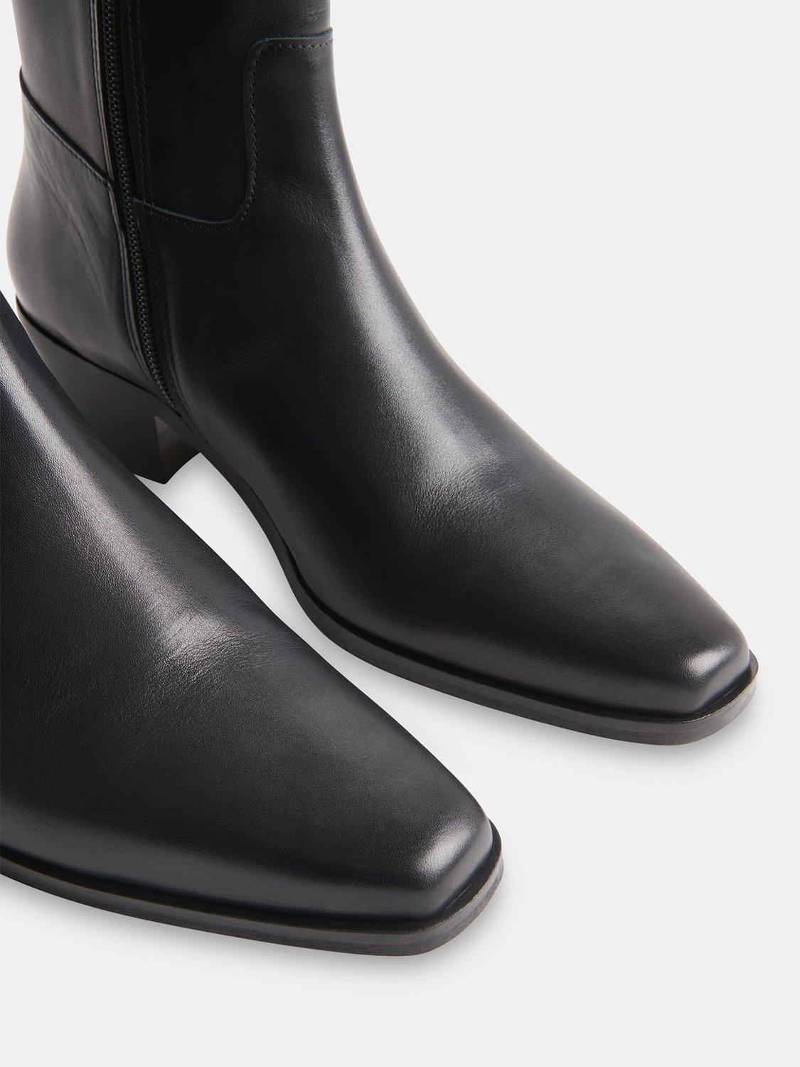 Product image 2 of 5, which shows Whistles Leather Clean Western Ankle Boots, Black, 3