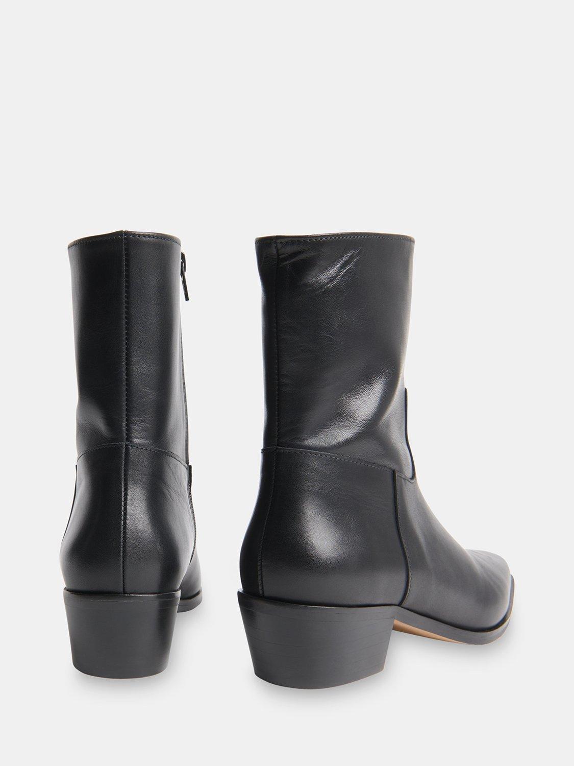 Product image 3 of 5, which shows Whistles Leather Clean Western Ankle Boots, Black, 3