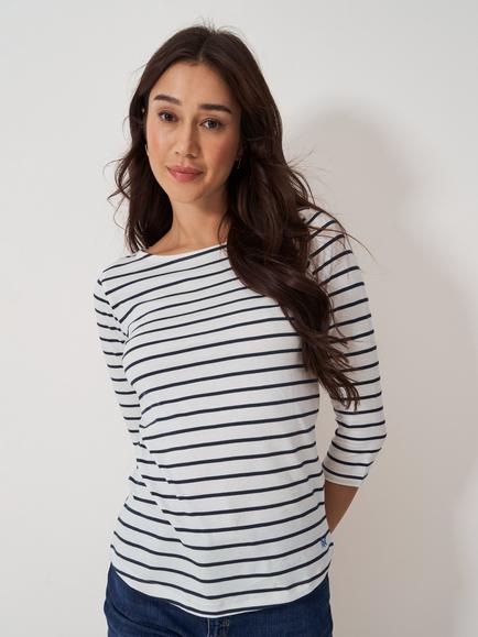 Crew Clothing Essential Striped Cotton Jersey Top, White