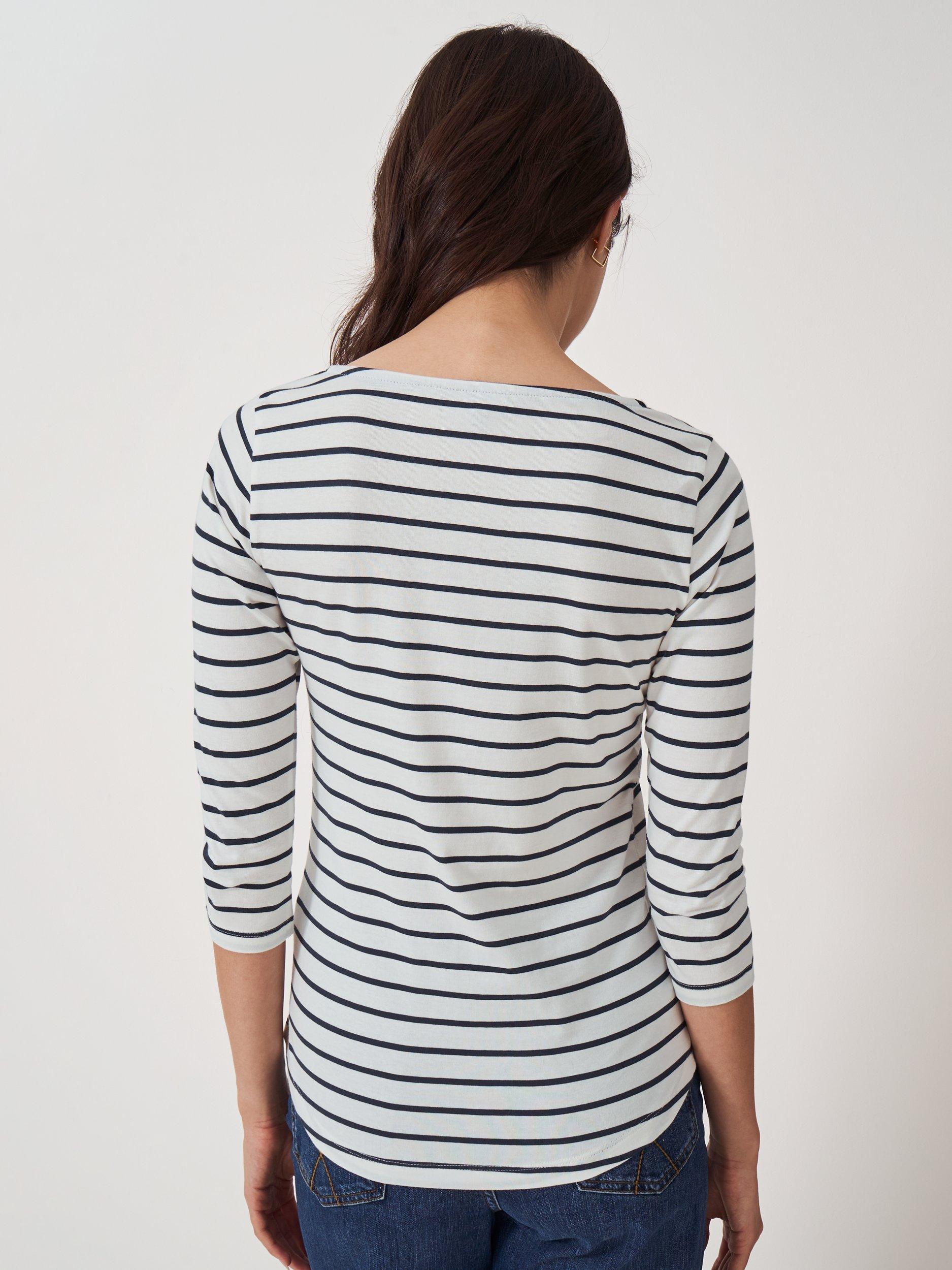 Product image 2 of 5, which shows Crew Clothing Essential Striped Cotton Jersey Top, White, 12