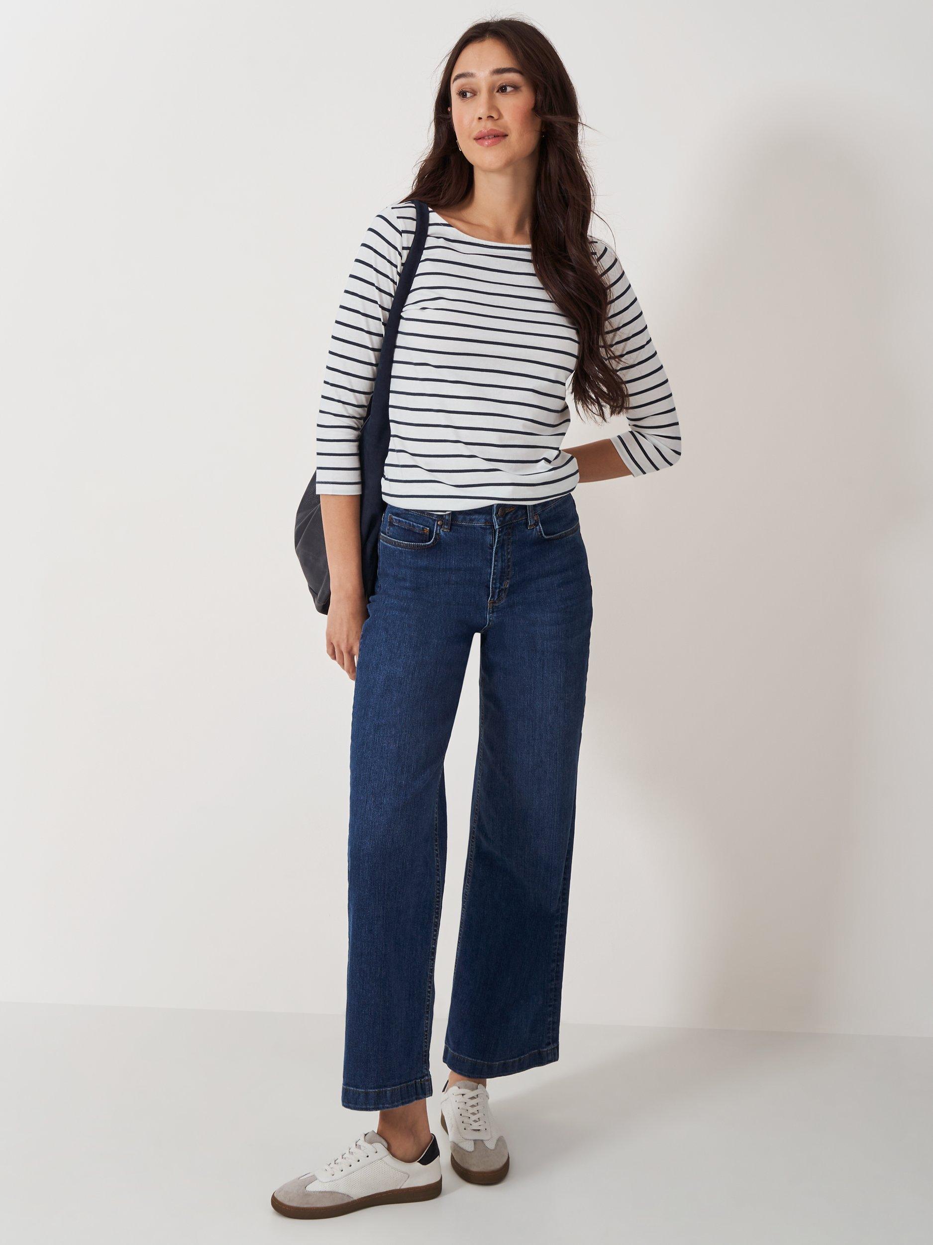Product image 3 of 5, which shows Crew Clothing Essential Striped Cotton Jersey Top, White, 12