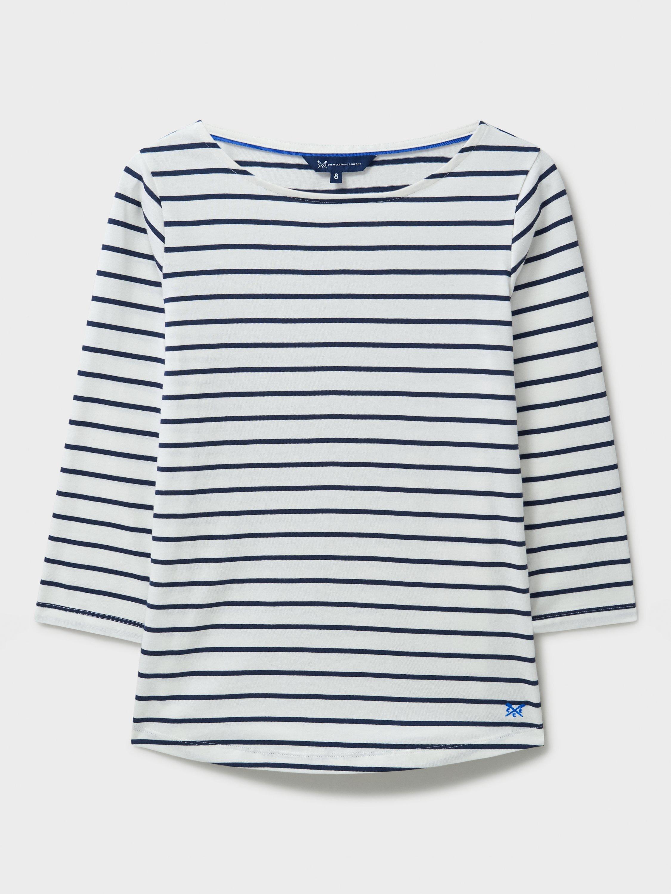 Product image 5 of 5, which shows Crew Clothing Essential Striped Cotton Jersey Top, White, 12