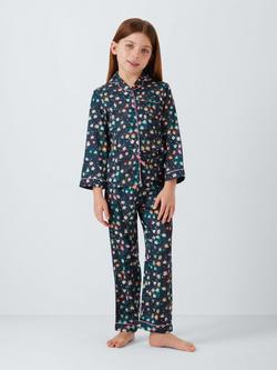 John Lewis Kids' Leopard Floral Satin Pyjamas, Multi, Multi