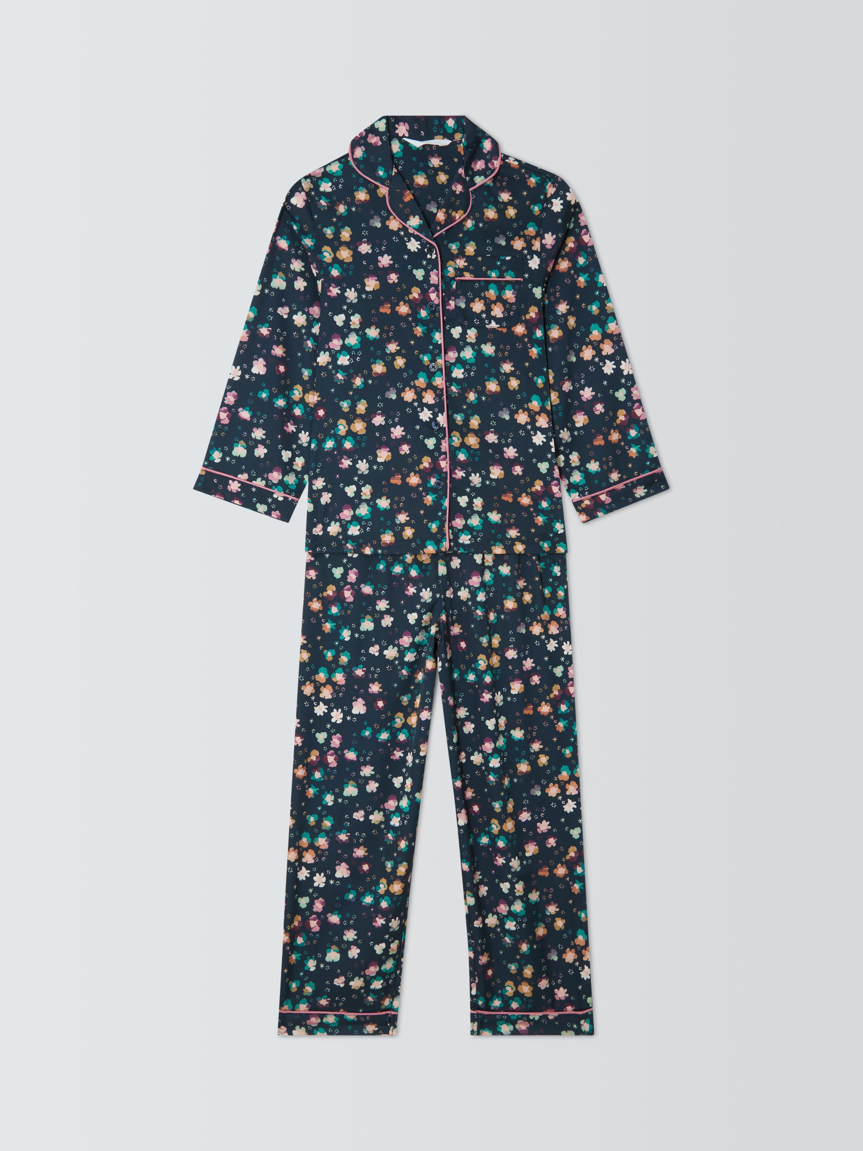 Product image 1 of 3, which shows John Lewis Kids' Leopard Floral Satin Pyjamas, Multi, 3 years