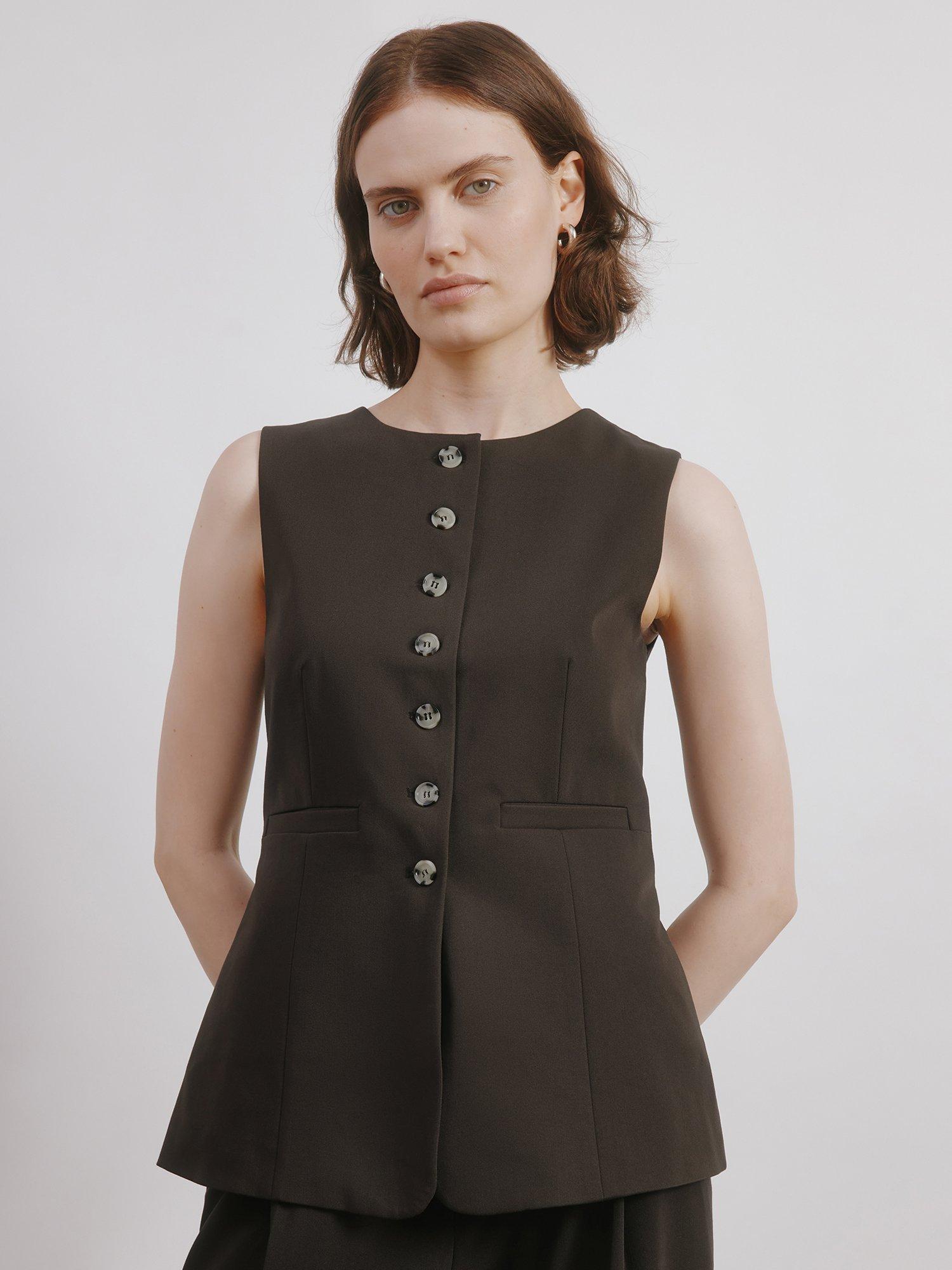 Product image 1 of 7, which shows Albaray Tailored Longline Waistcoat, Chocolate, 8